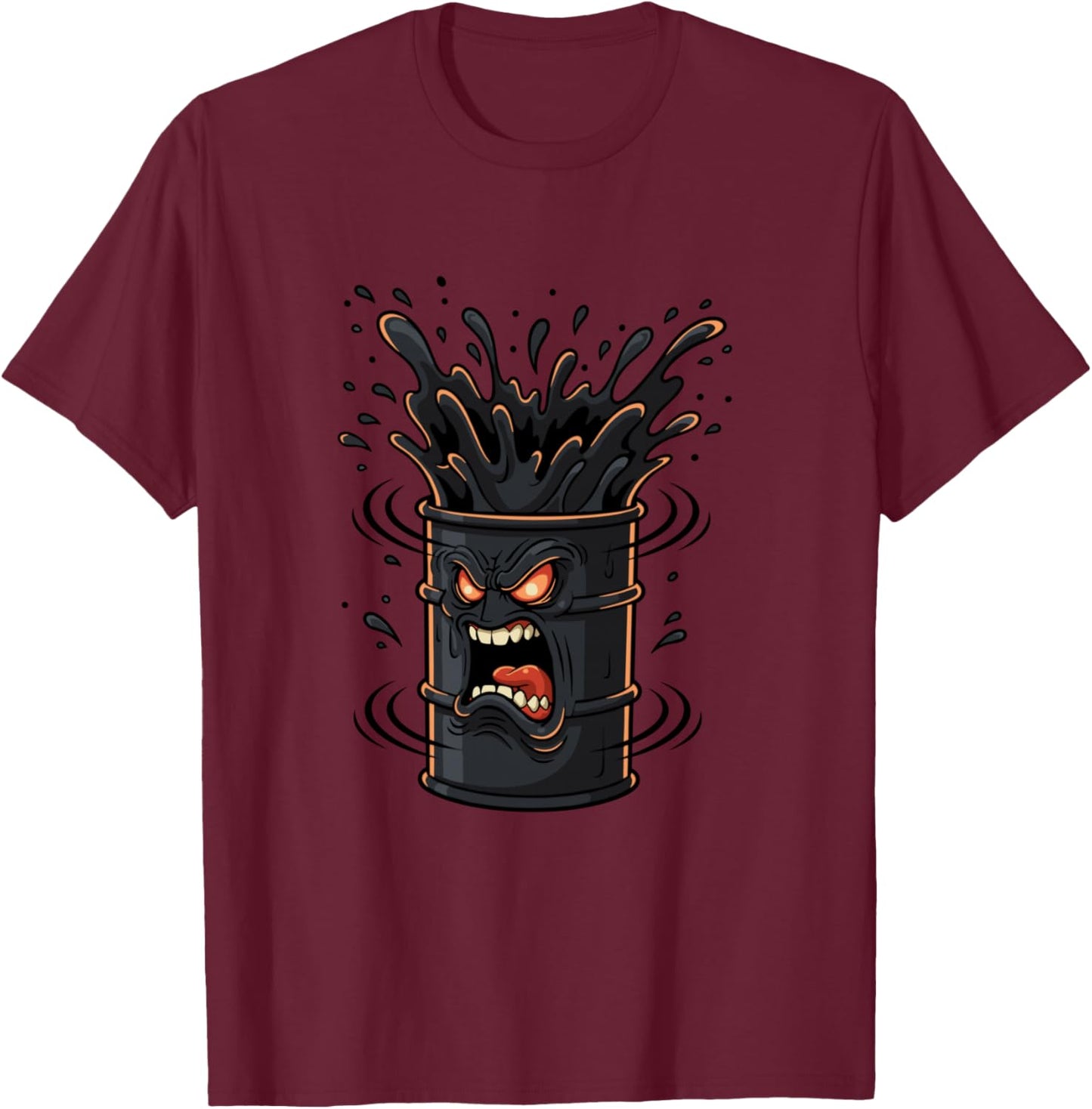 Raging Toxic Oil Drum Monster Cartoon Rage T-Shirt - T-Shirt | Maroon