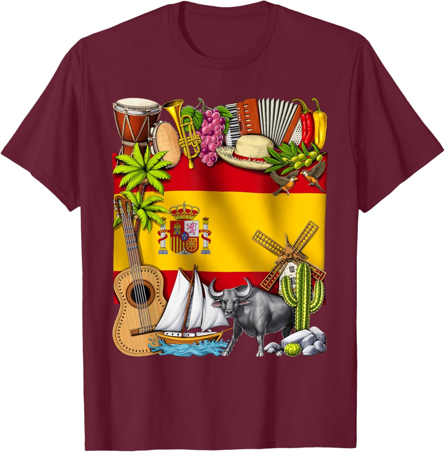 Spain Flag Spanish Pride Espana Heritage Proud Spaniard T-Shirt - T-Shirt | Maroon