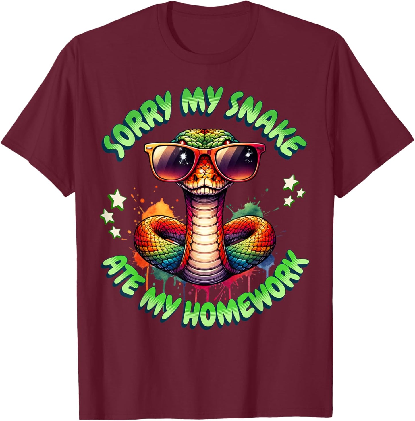 Snake Pun Sorry My Snake Ate My Homework Animal Humor Kids T-Shirt - T-Shirt | Maroon