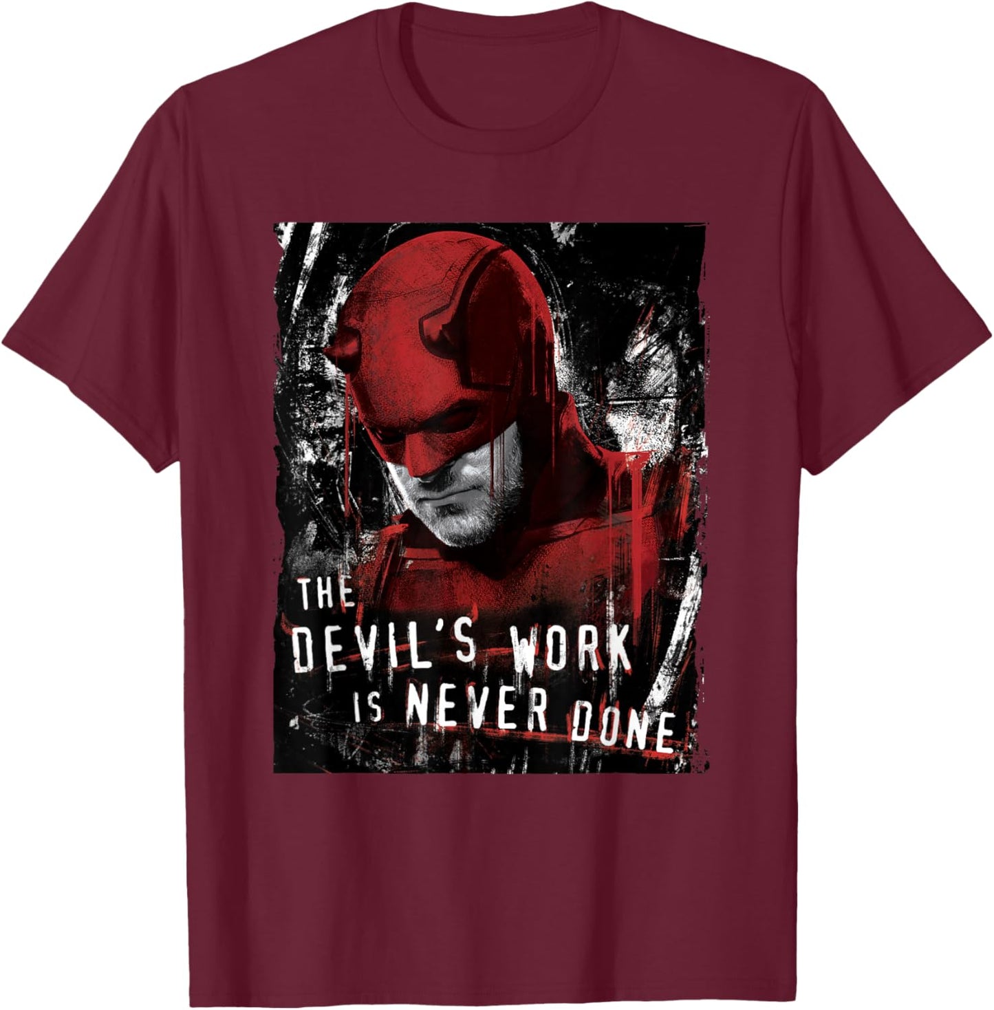 Marvel Daredevil: Born Again Matt The Devils Work Distressed T-Shirt - T-Shirt | Maroon