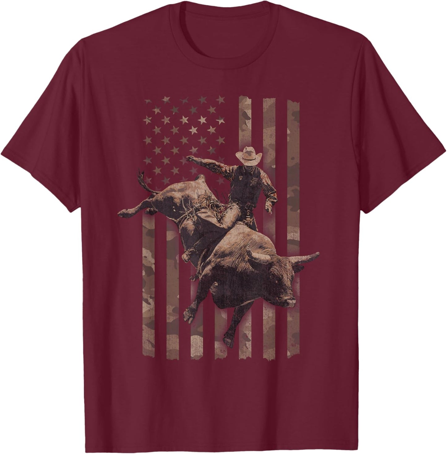 Western Rodeo American Flag T-Shirt - T-Shirt | Maroon