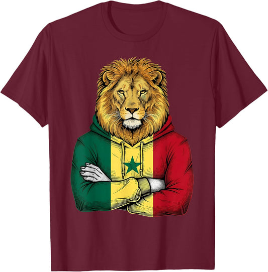 Senegal Flag Lion Senegalese Roots T-Shirt - T-Shirt | Maroon