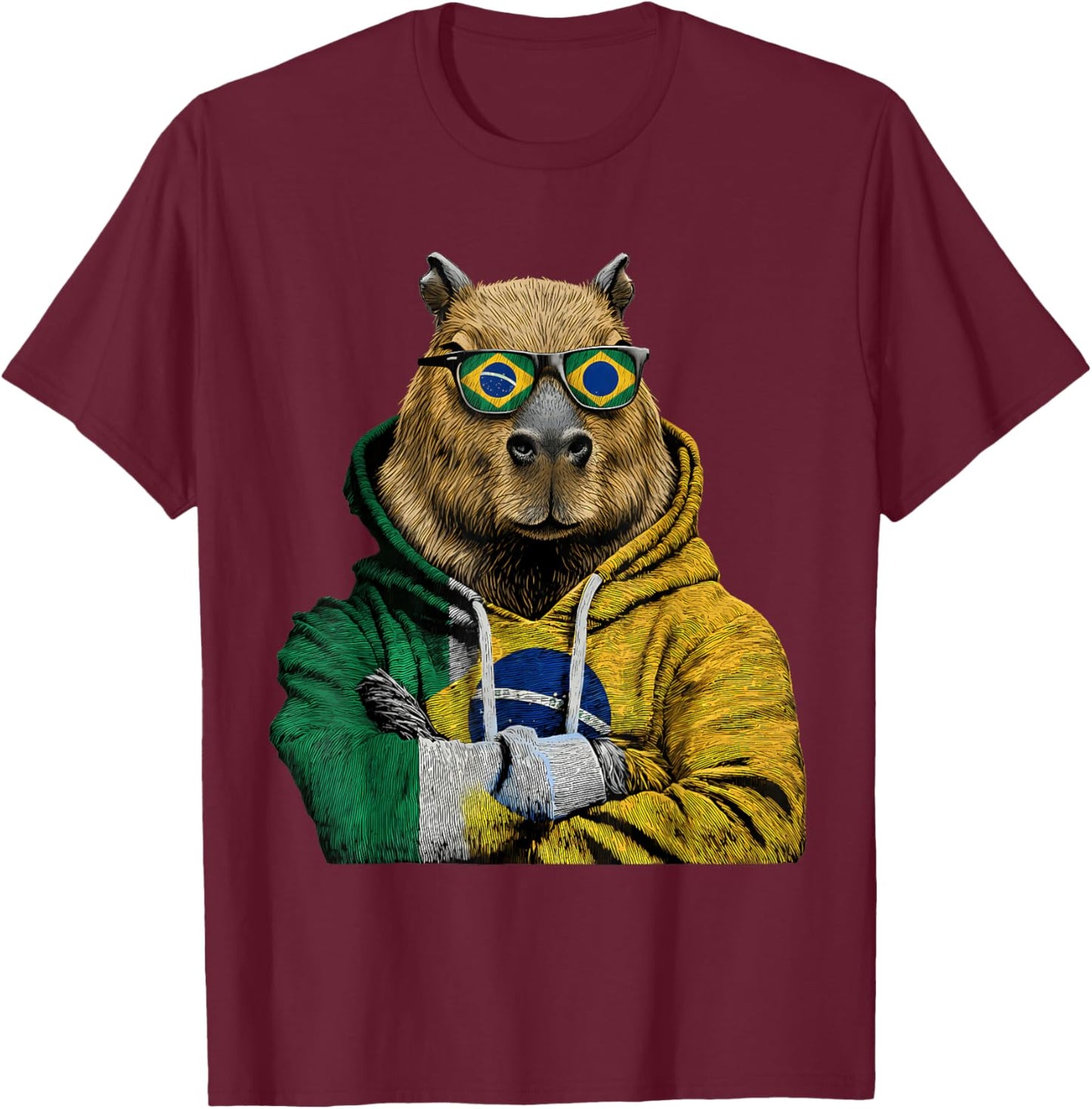 Brasil Flag Capybara Brazilian Pride Brasilian Roots Brazil T-Shirt - T-Shirt | Maroon