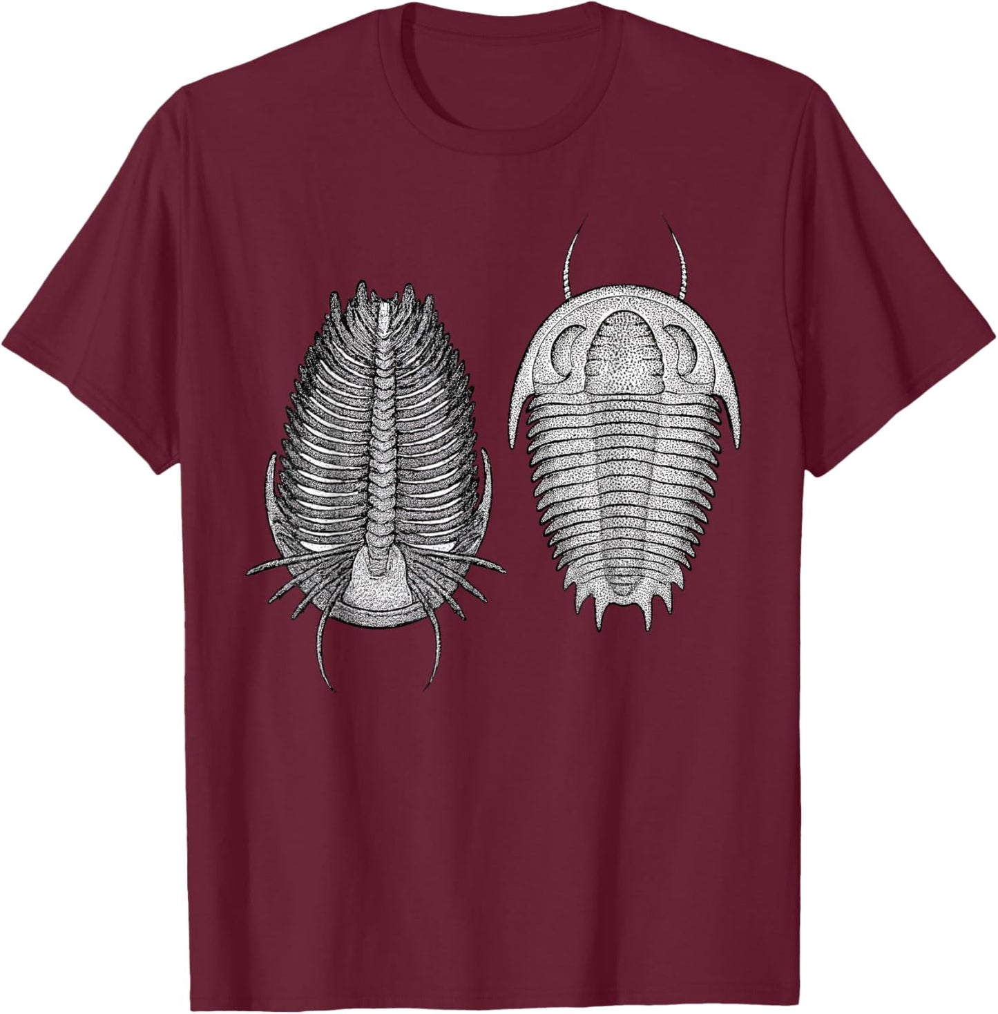 Trilobite Fossil Dorsal and Ventral View Paleontology T-Shirt - T-Shirt | Maroon