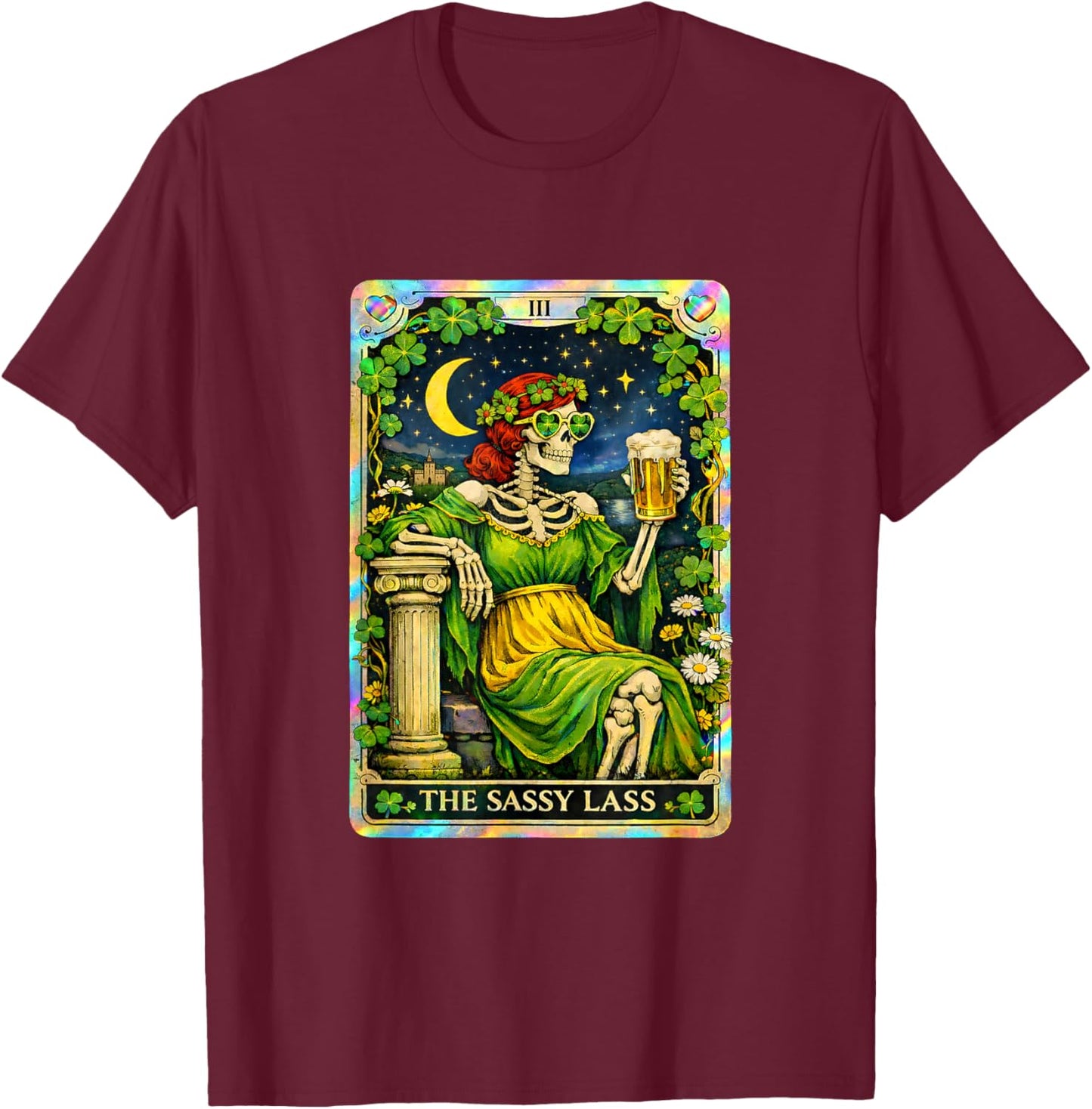 The Sassy Lass Vintage Irish Tarot St Patricks Day T-Shirt - T-Shirt | Maroon