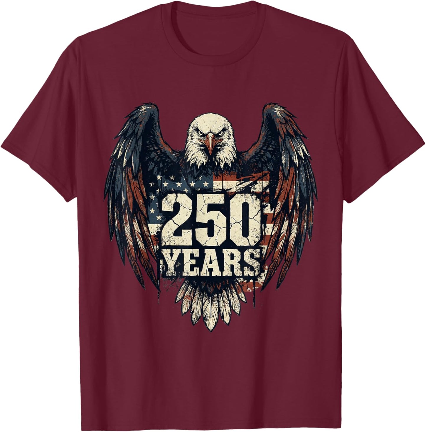 250 Years Patriotic American Flag 1776-2026 T-Shirt - T-Shirt | Maroon