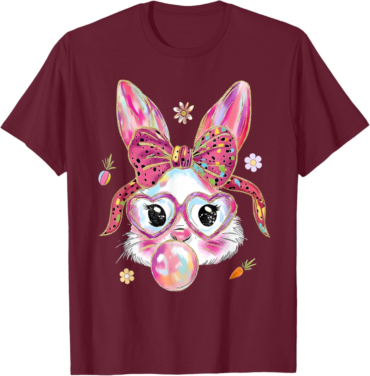 Cute Bunny Rabbit Face Happy Easter Day Women Girls Kids T-Shirt - T-Shirt | Maroon