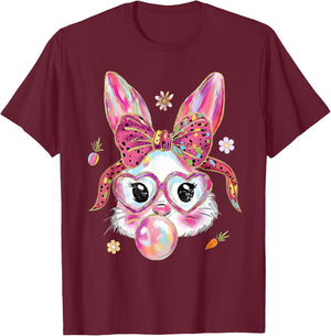 Cute Bunny Rabbit Face Happy Easter Day Women Girls Kids T-Shirt - T-Shirt | Maroon