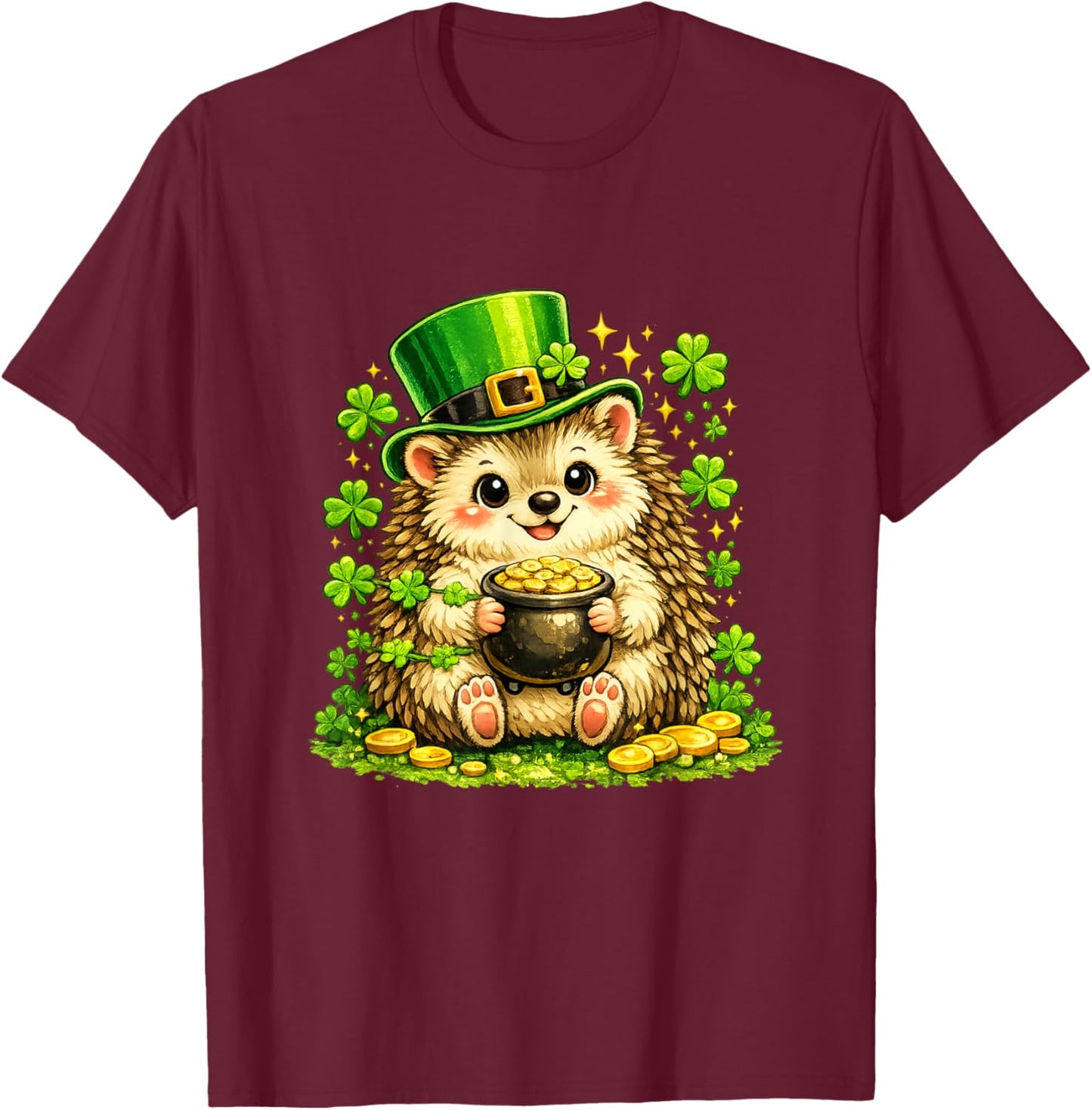 Cute Lucky Hedgehog Leprechaun St Patrick’s Day Funny T-Shirt - T-Shirt | Maroon