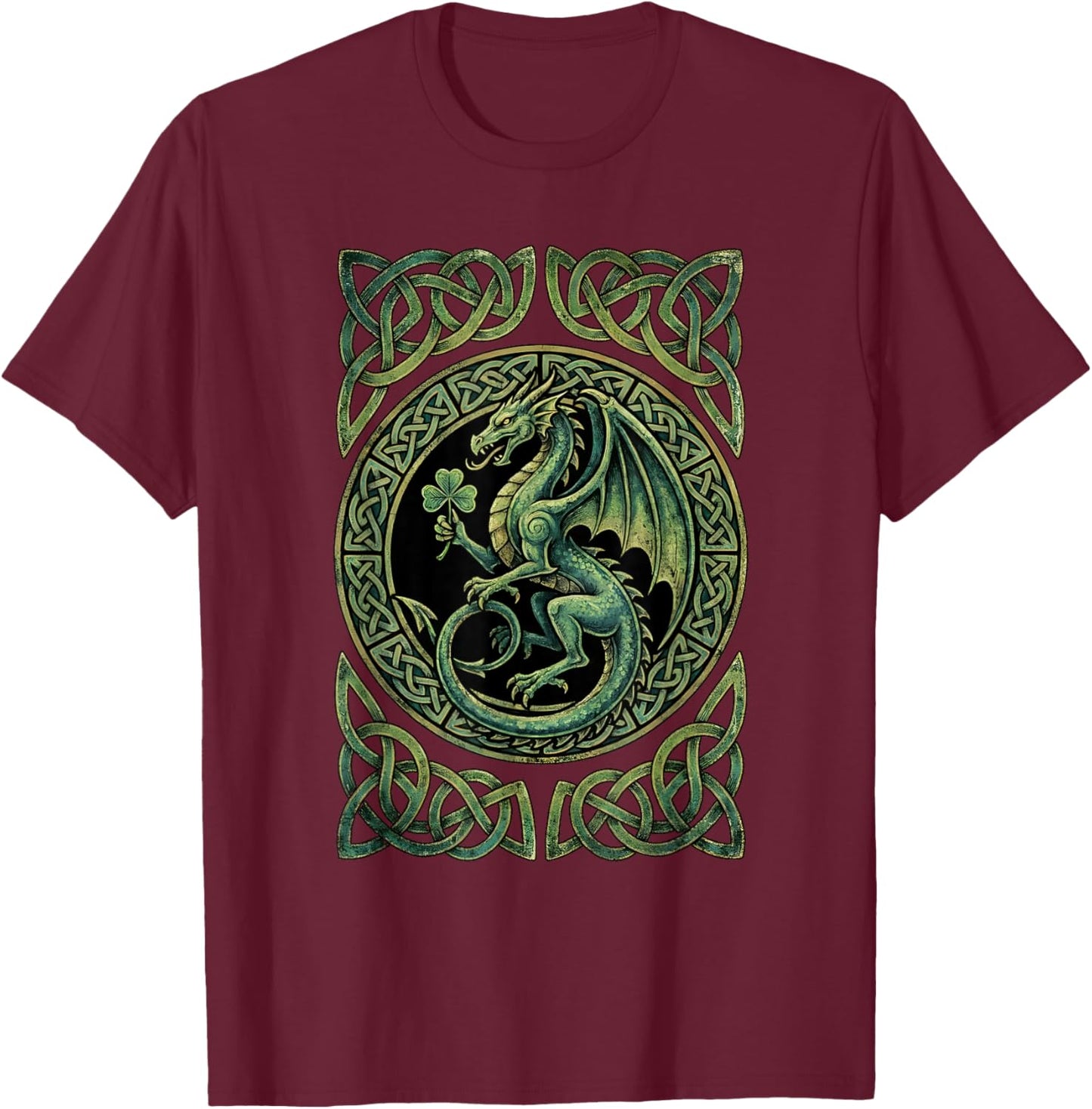 Dragon Irish Shamrock St Patricks Day Vintage T-Shirt - T-Shirt | Maroon