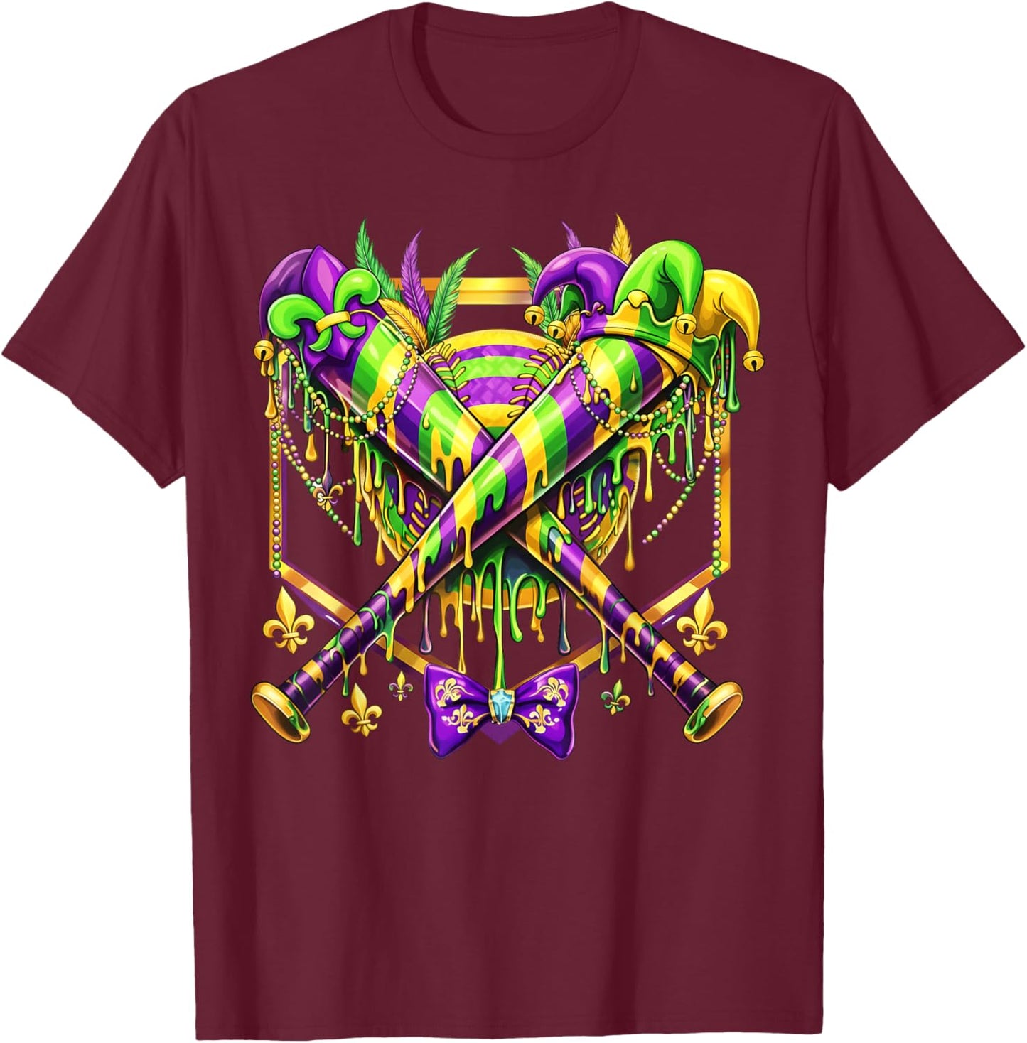 Mardi Gras Baseball Jester Hat New Orleans Men Women Kid T-Shirt - T-Shirt | Maroon