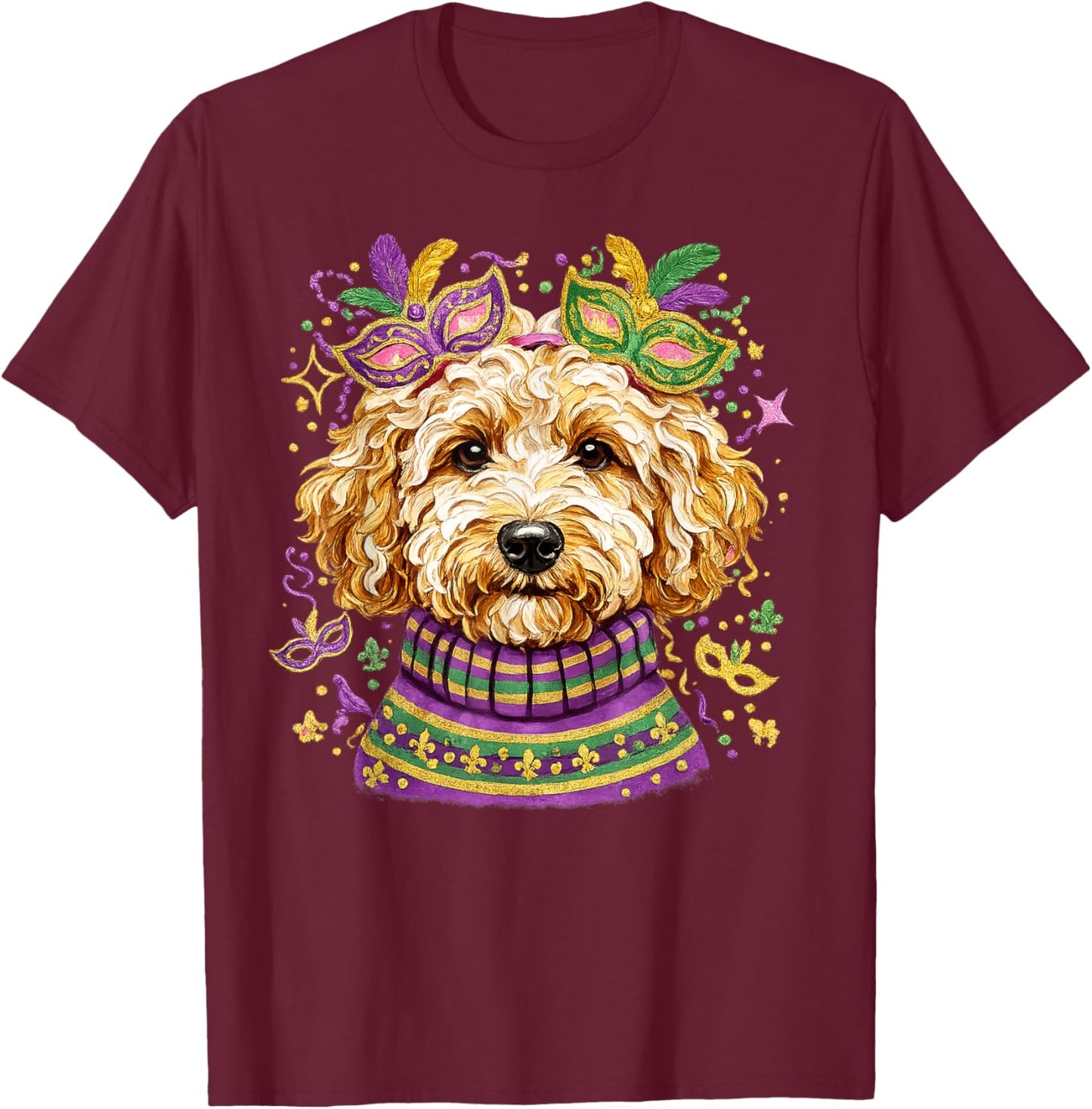 Mardi Gras Dog Shirt Cute Doodle Poodle Carnival Purple T-Shirt - T-Shirt | Maroon