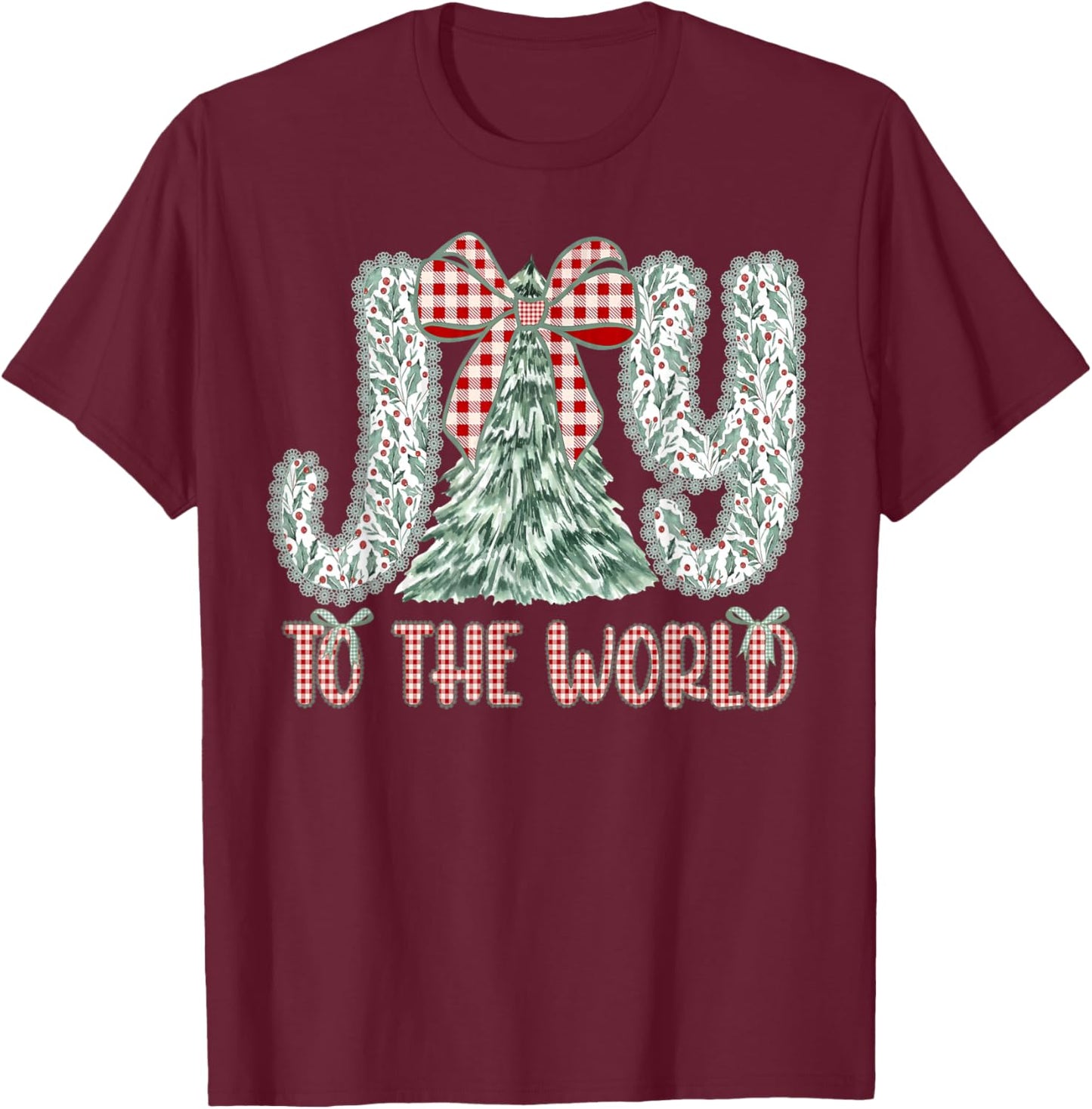 Joy to The World Jesus Christian Christmas Xmas Tree Holiday T-Shirt - T-Shirt | Maroon