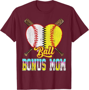 Bonus Mom of Both Half Baseball Softball Ice Cream Drip T-Shirt - T-Shirt | Maroon