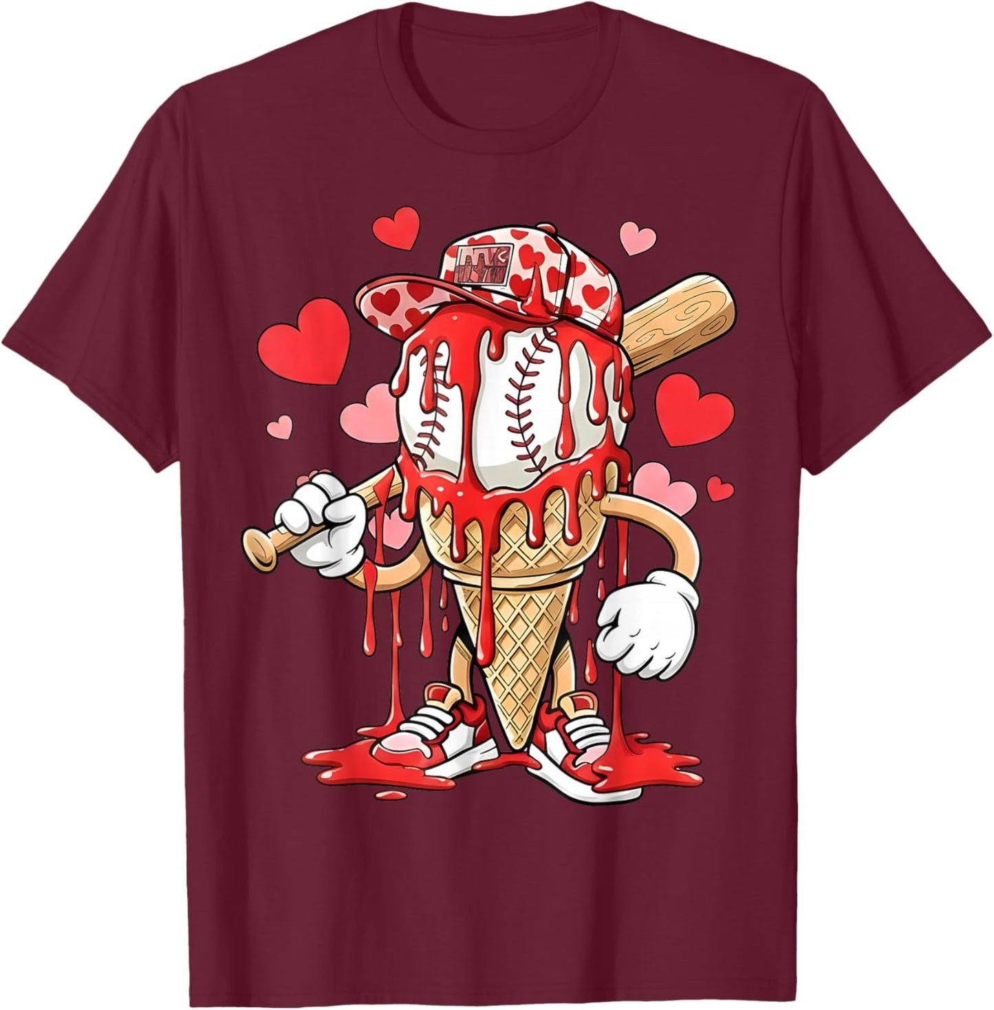 Kids Baseball Drip Ice Cream Apparel Kids Boys Valentine T-Shirt - T-Shirt | Maroon