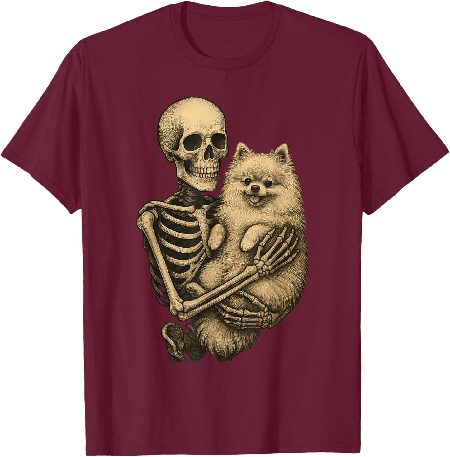 Pomeranian Skeleton T-Shirt - T-Shirt | Maroon