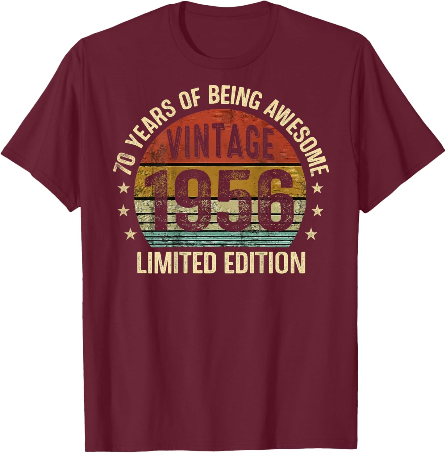 (ON Back) Vintage Awesome Since 1956 Retro 70th Birthday T-Shirt - T-Shirt | Maroon