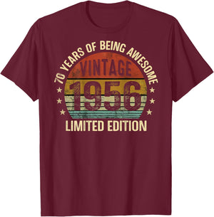 (ON Back) Vintage Awesome Since 1956 Retro 70th Birthday T-Shirt - T-Shirt | Maroon
