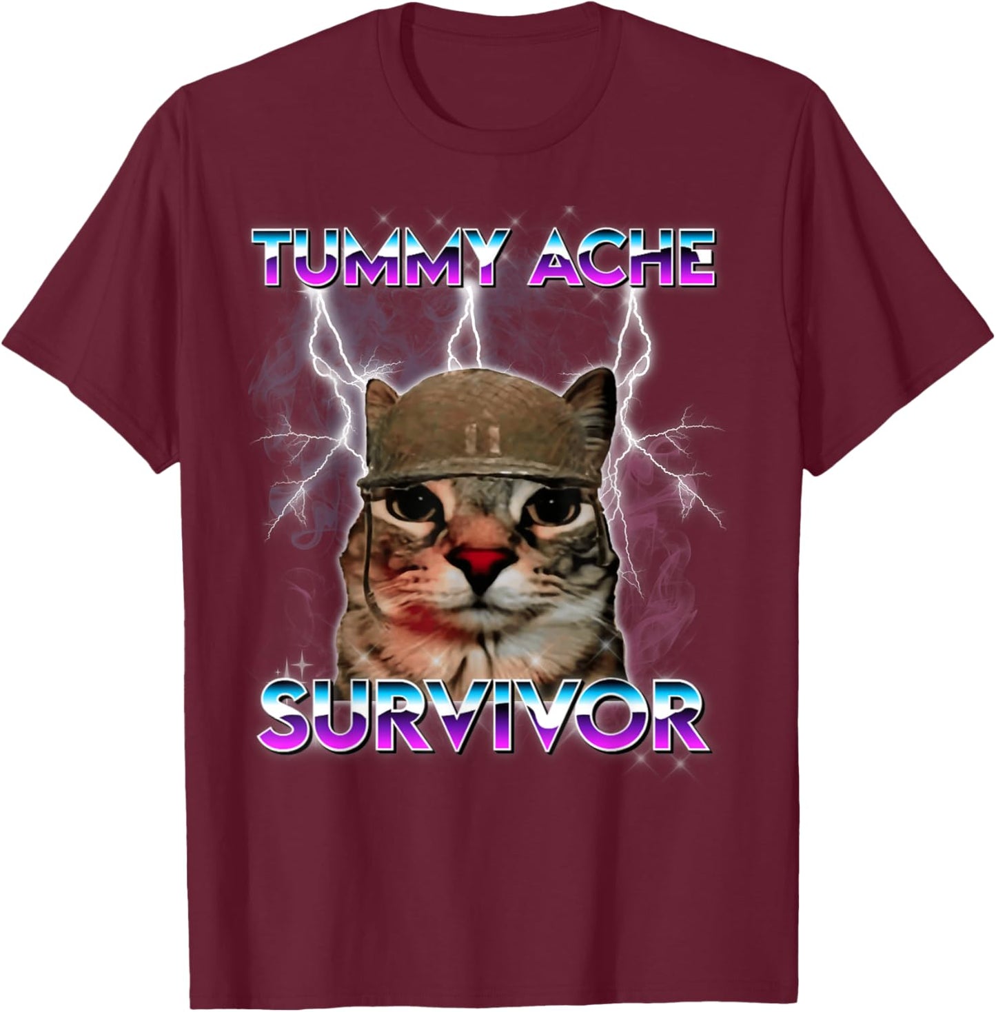 Funny Cat Meme I Survived Today's Tummy Ache T-Shirt - T-Shirt | Maroon