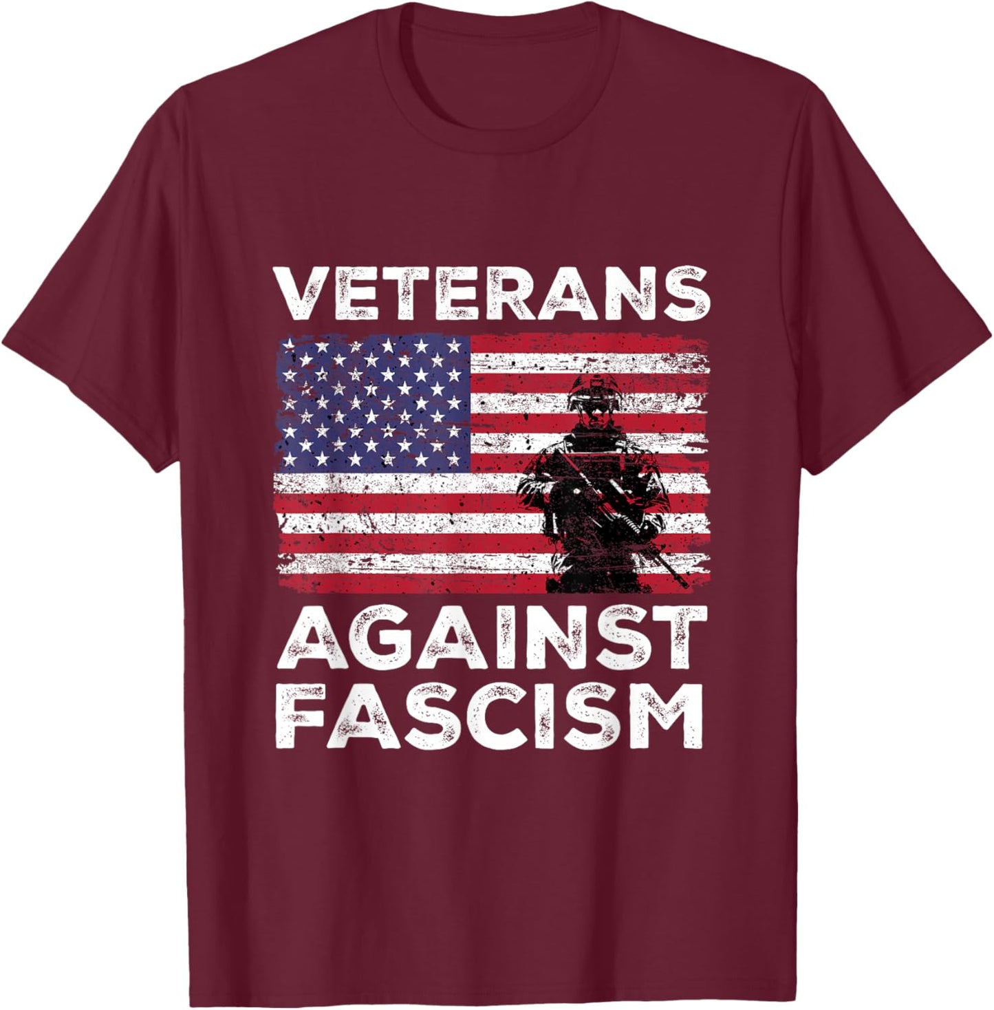 Veterans Against Fascism Vintage US Army Patriotic Soldier T-Shirt - T-Shirt | Maroon