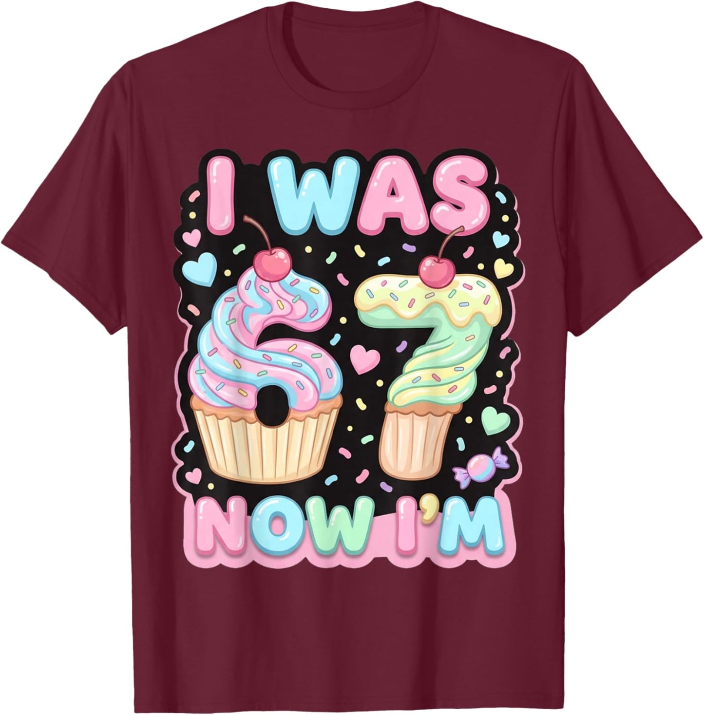 Six Seven Meme 7 Year Old Birthday Shirt was 6 Now I'm 7 T-Shirt - T-Shirt | Maroon