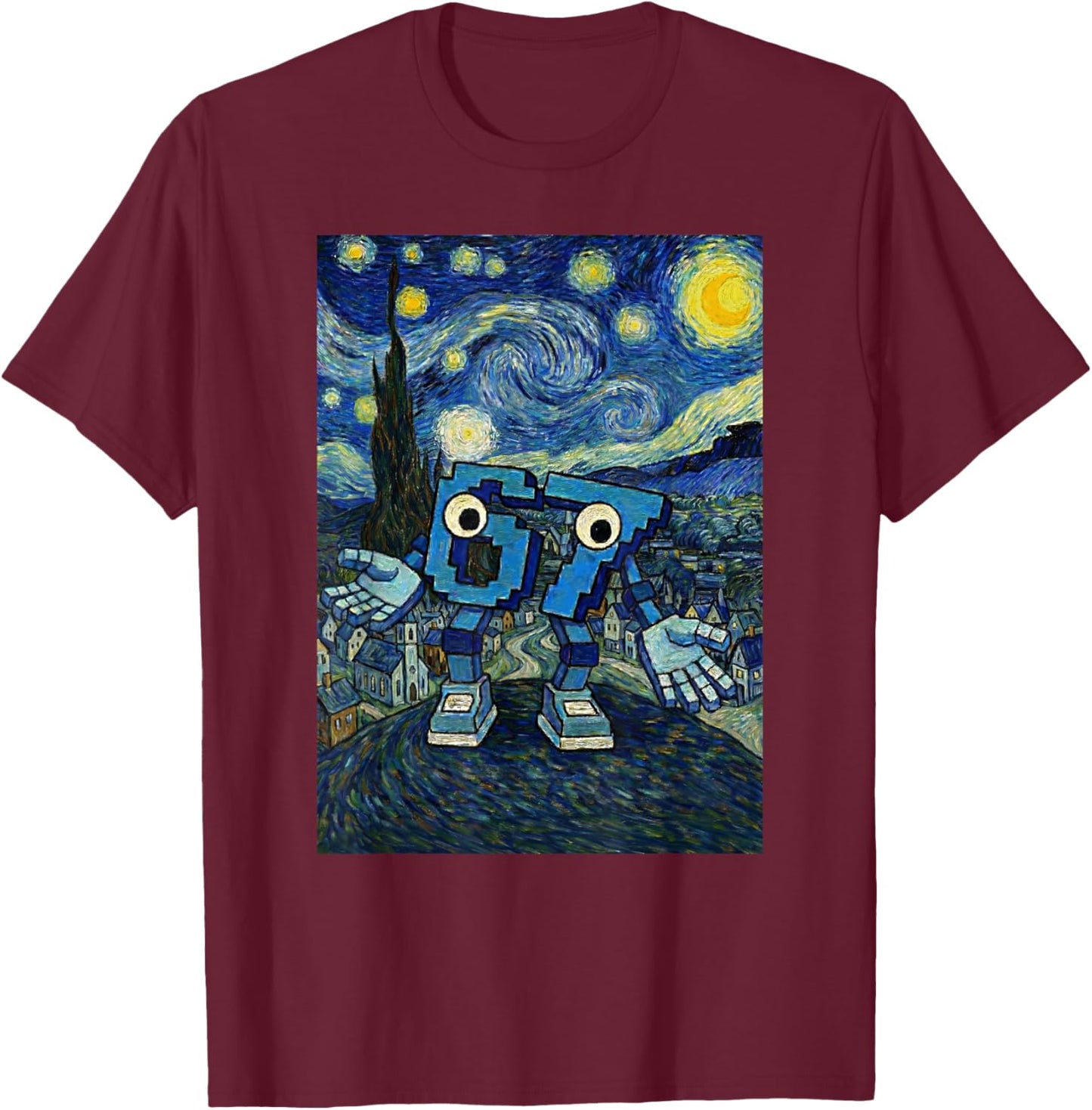 67 Six Seven 6-7 Starry Night Van Gogh Brainrot Slang Meme T-Shirt - T-Shirt | Maroon