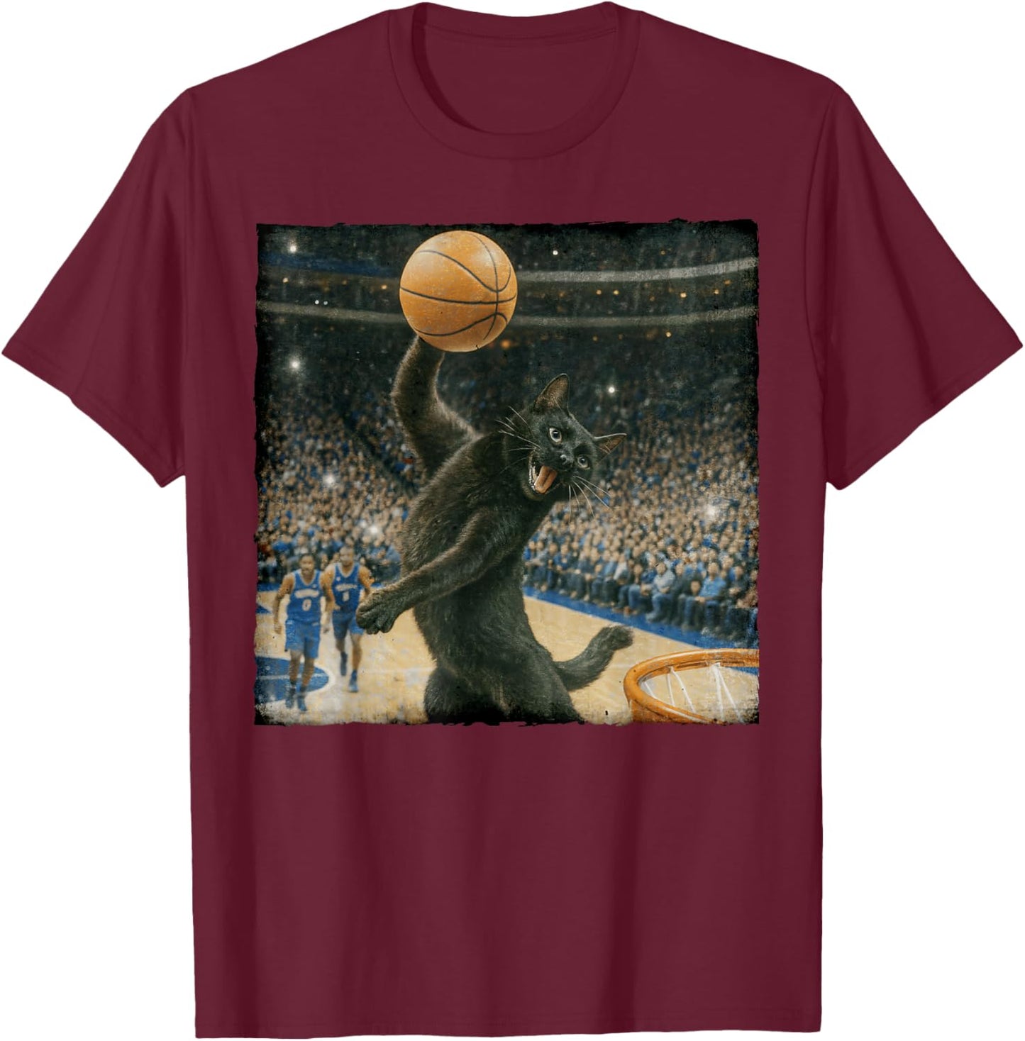 Basketball Player Game Day Meme Black Cat Playing Basketball T-Shirt - T-Shirt | Maroon