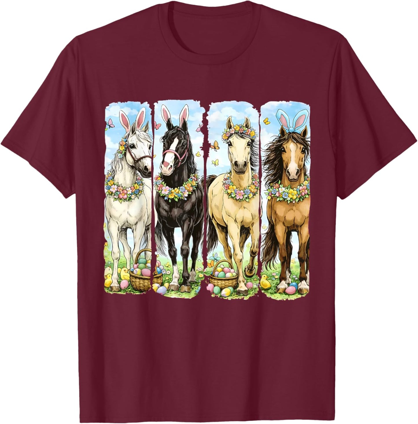 Easter Day Bunny Rabbit Horse Lover Easter Eggs Horse Riding T-Shirt - T-Shirt | Maroon