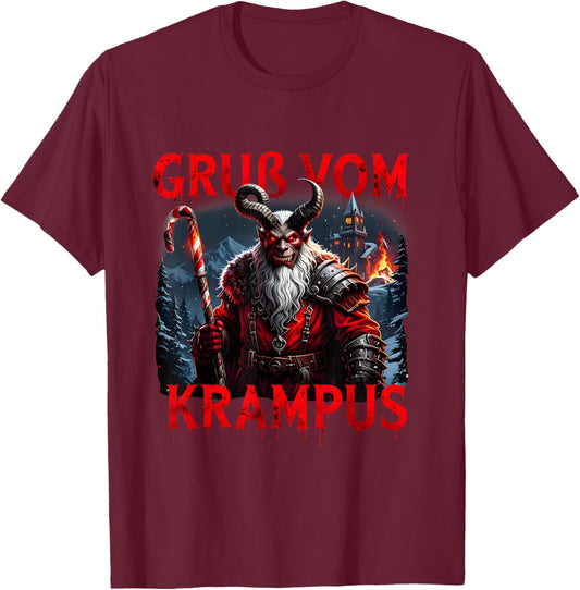 Vintage Gruß Vom Krampus Dark Christmas Merry Holiday Horror T-Shirt - T-Shirt | Maroon