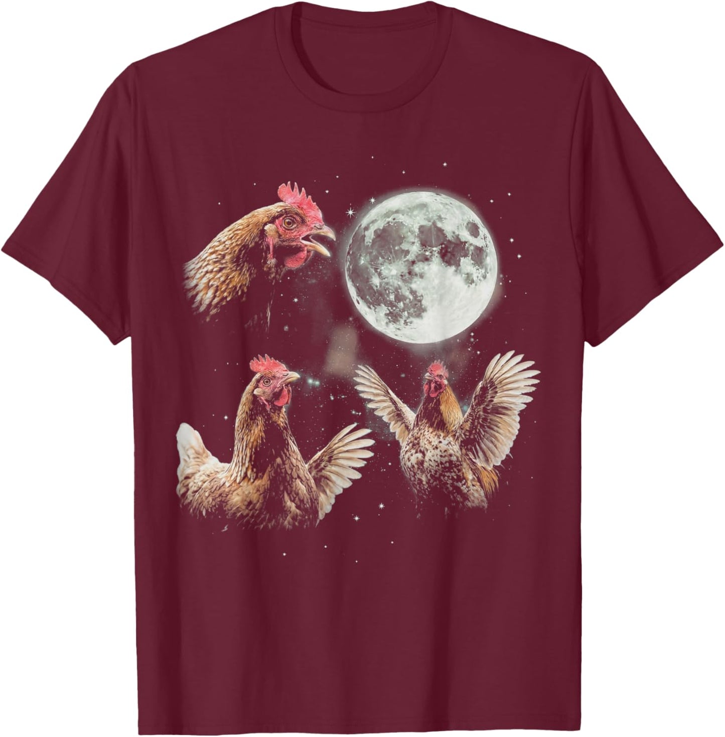 Funny Chicken Howling at Moon Vintage 90s Graphic T-Shirt - T-Shirt | Maroon