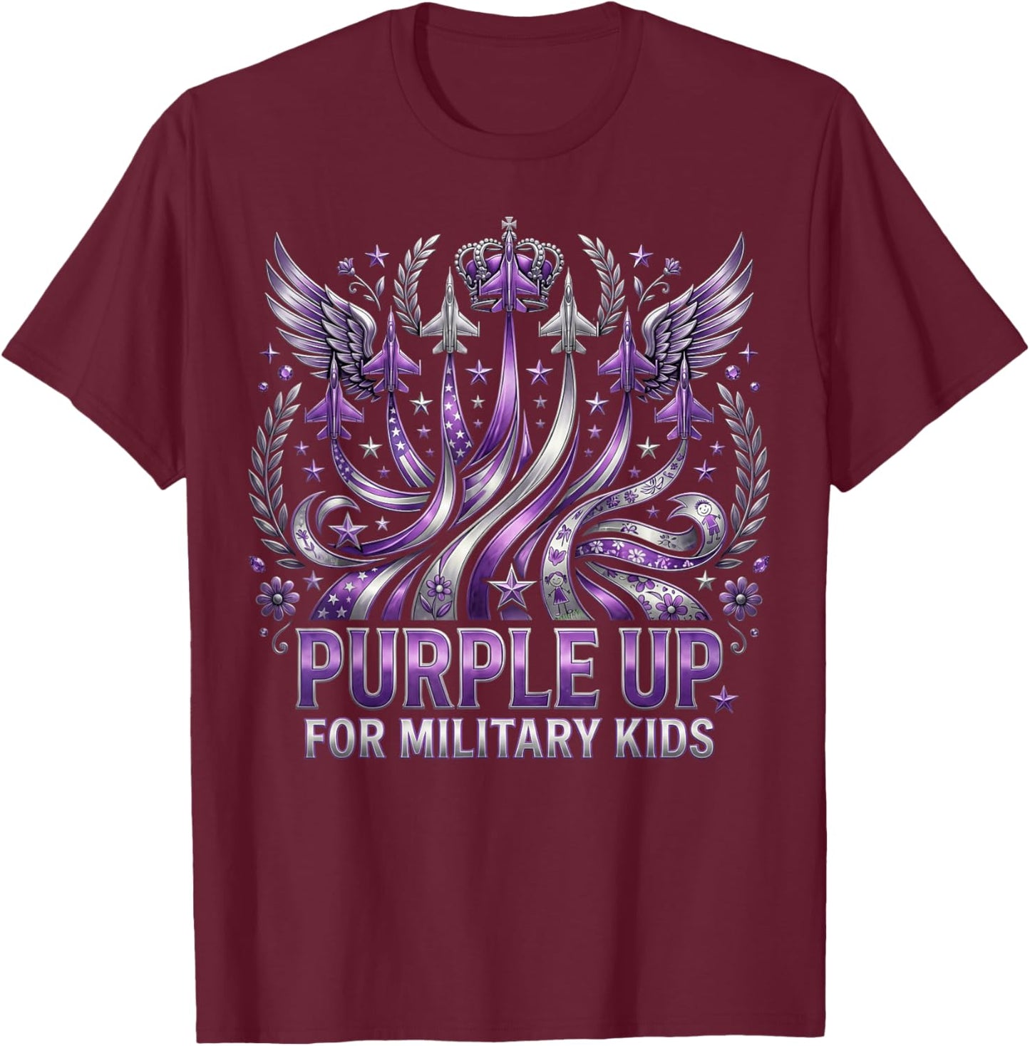 Military Child Month USA Flag Purple Up for Military Kids T-Shirt - T-Shirt | Maroon