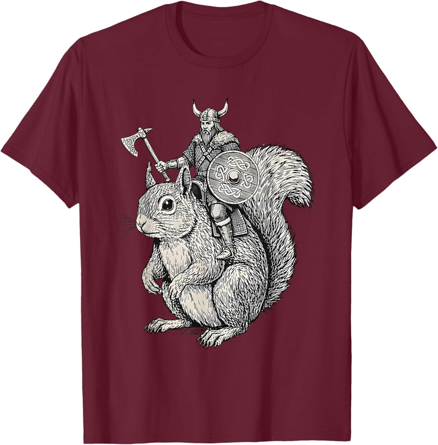 Viking Riding Squirrel Funny Warrior Art T-Shirt - T-Shirt | Maroon