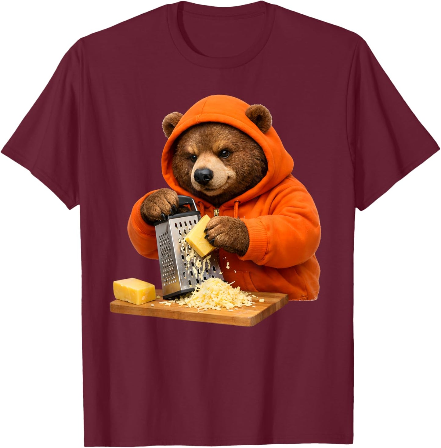 Funny Bear Grating Cheese Graphic Women Kids T-Shirt - T-Shirt | Maroon