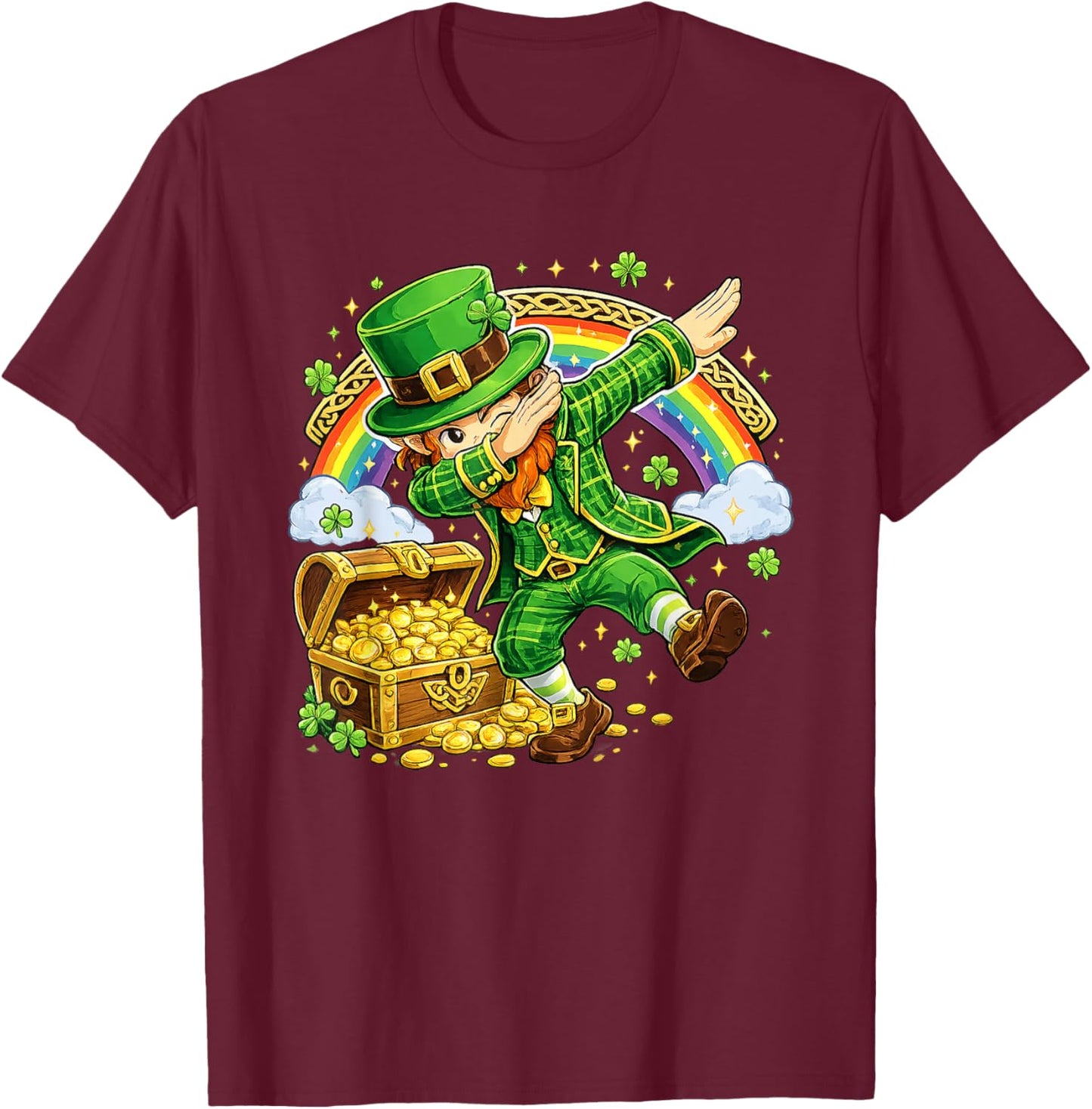 Funny Leprechaun Dabbing Lucky St Patricks Kids Boys T-Shirt - T-Shirt | Maroon