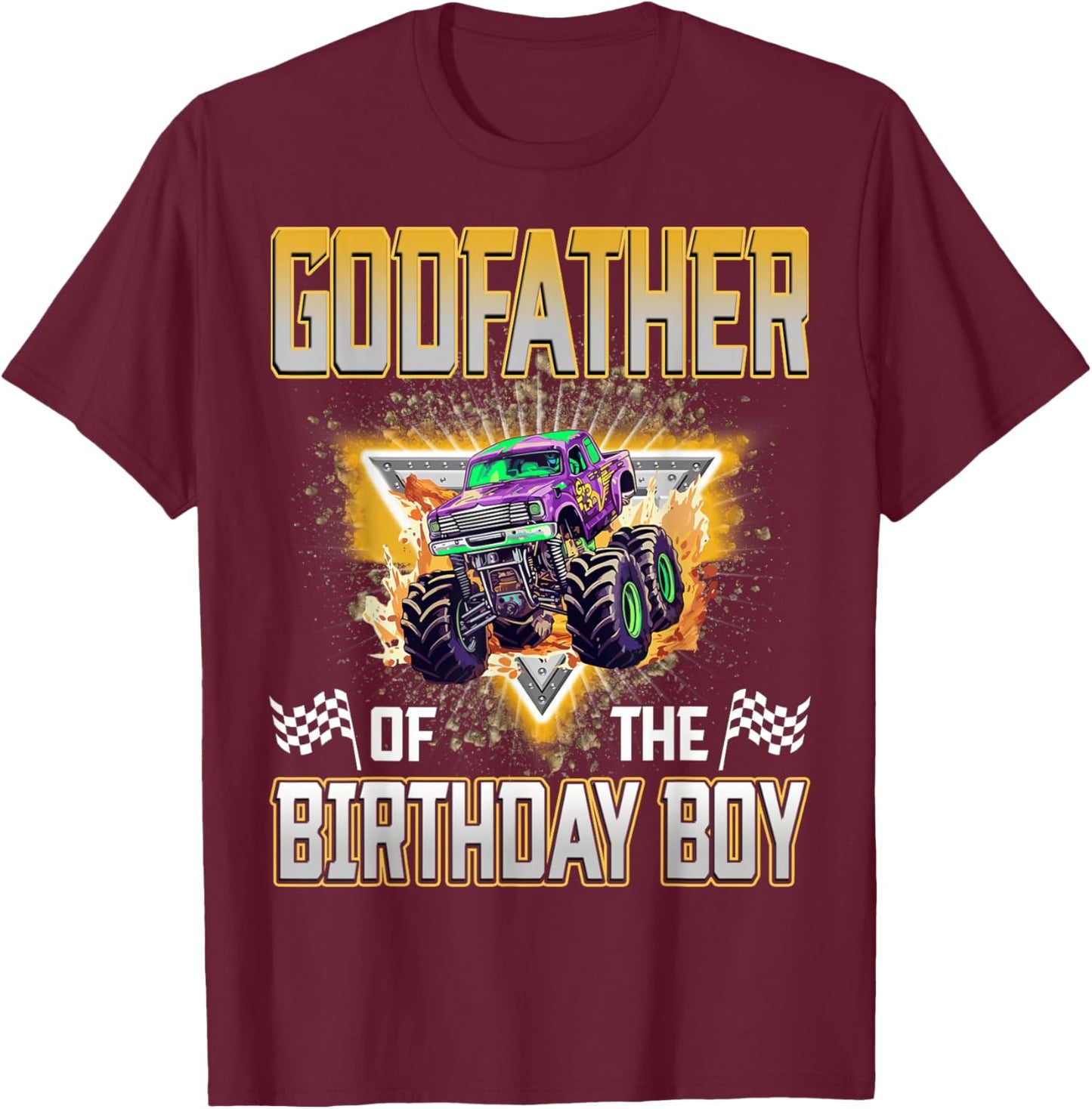 Godfather of The Birthday Boy Monster Truck Birthday Family T-Shirt - T-Shirt | Maroon