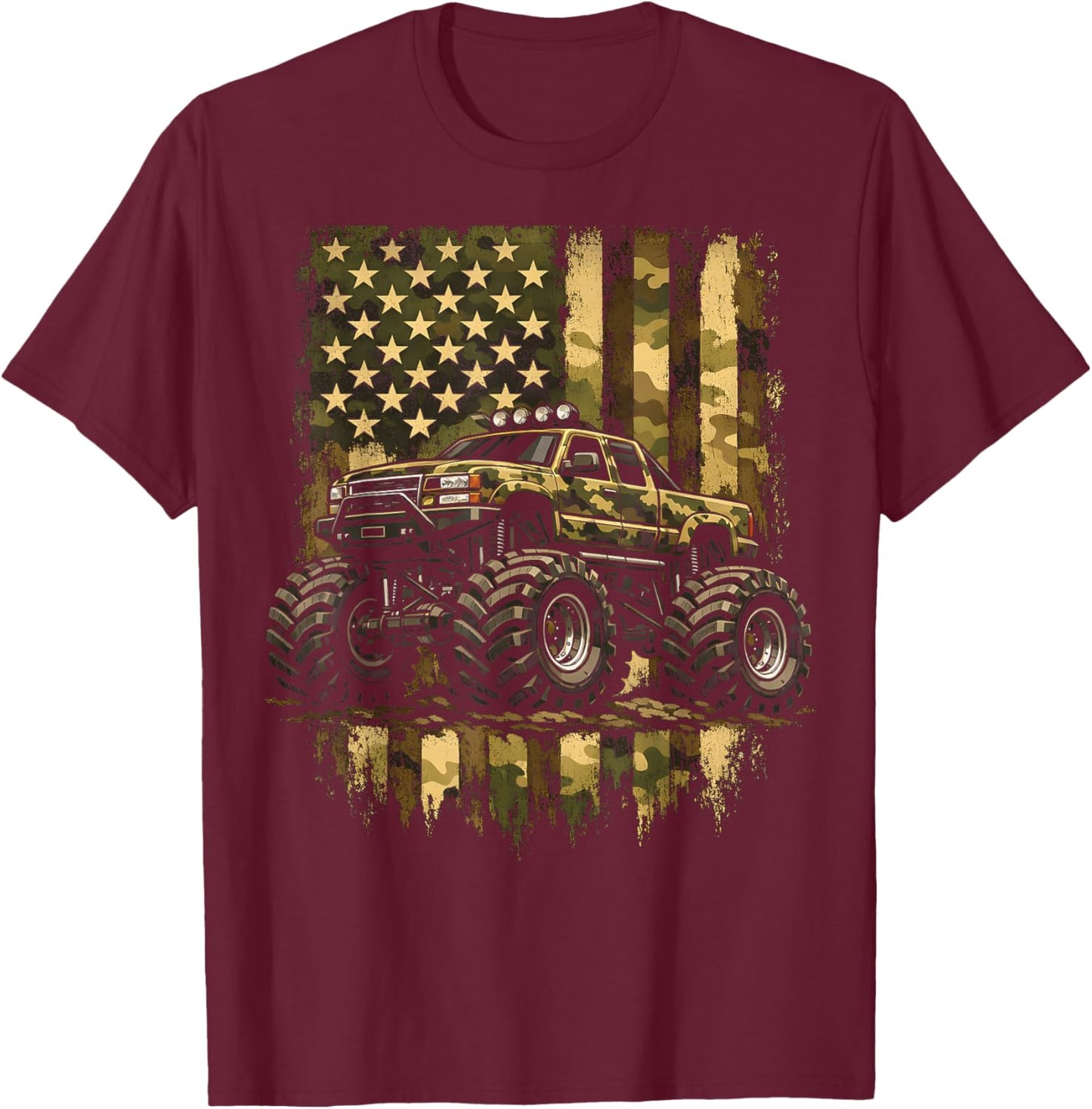 Retro Monster Trucks Vintage Monster Truck USA American Flag T-Shirt - T-Shirt | Maroon