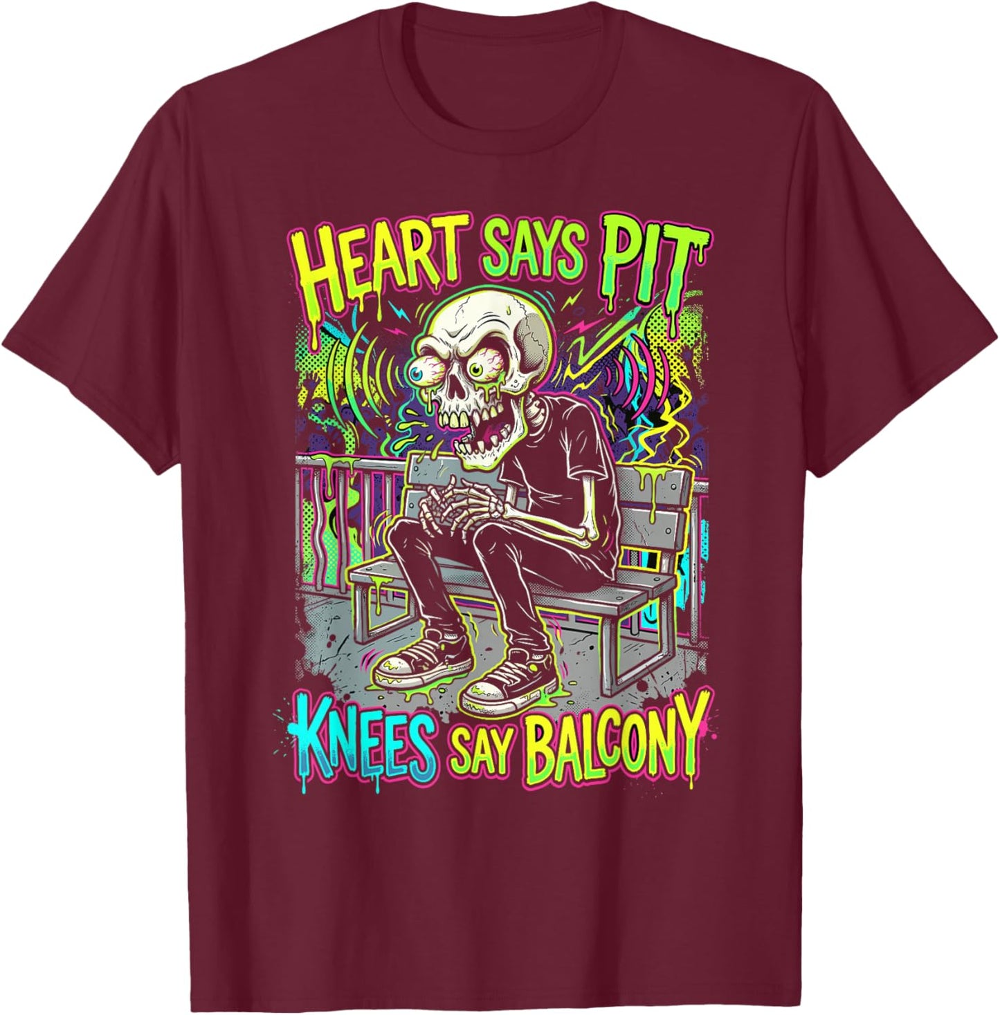 Skeleton Punk Rock Concert T-Shirt - T-Shirt | Maroon