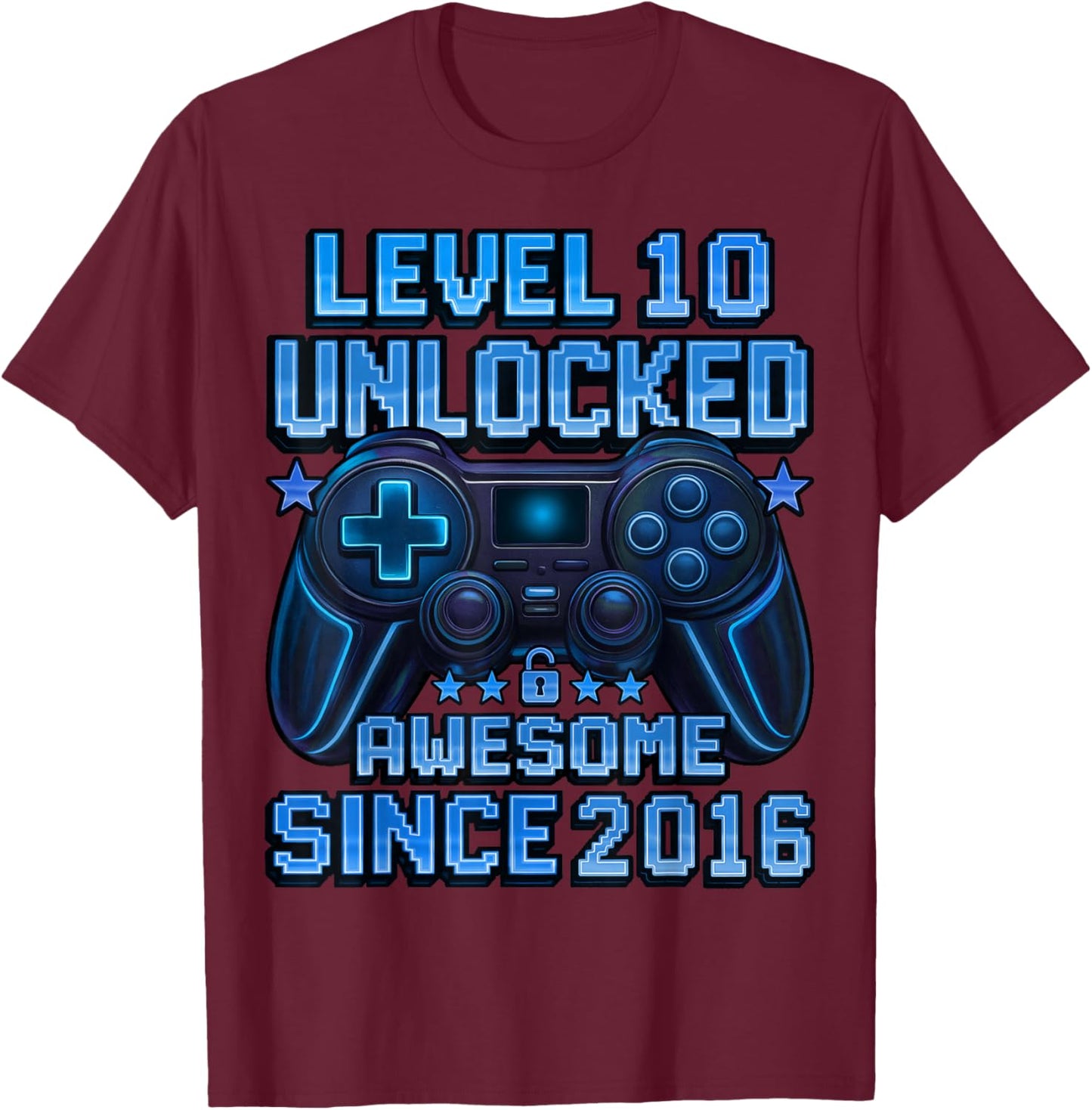 Level 10 Unlocked 10 Year Old Gifts Boys 10th Birthday Boy T-Shirt - T-Shirt | Maroon