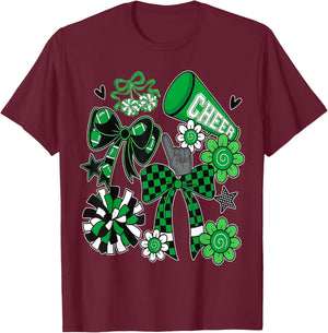 Retro Green Cheer Football Game Day Coquette Bow T-Shirt - T-Shirt | Maroon