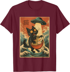 Cat Ramen UFO Funny Japanese Anime Men Women Teens Kids T-Shirt - T-Shirt | Maroon