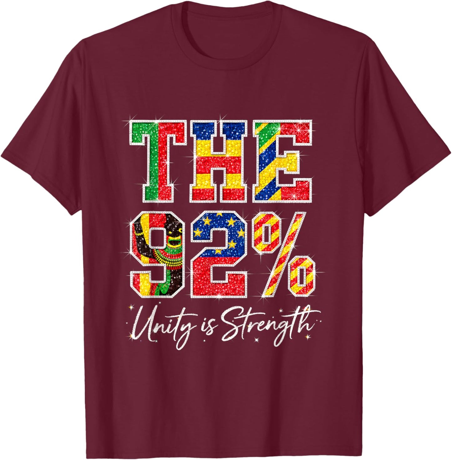 92 Percent Melanin Queen Afro 92% Black Women Pride T-Shirt - T-Shirt | Maroon