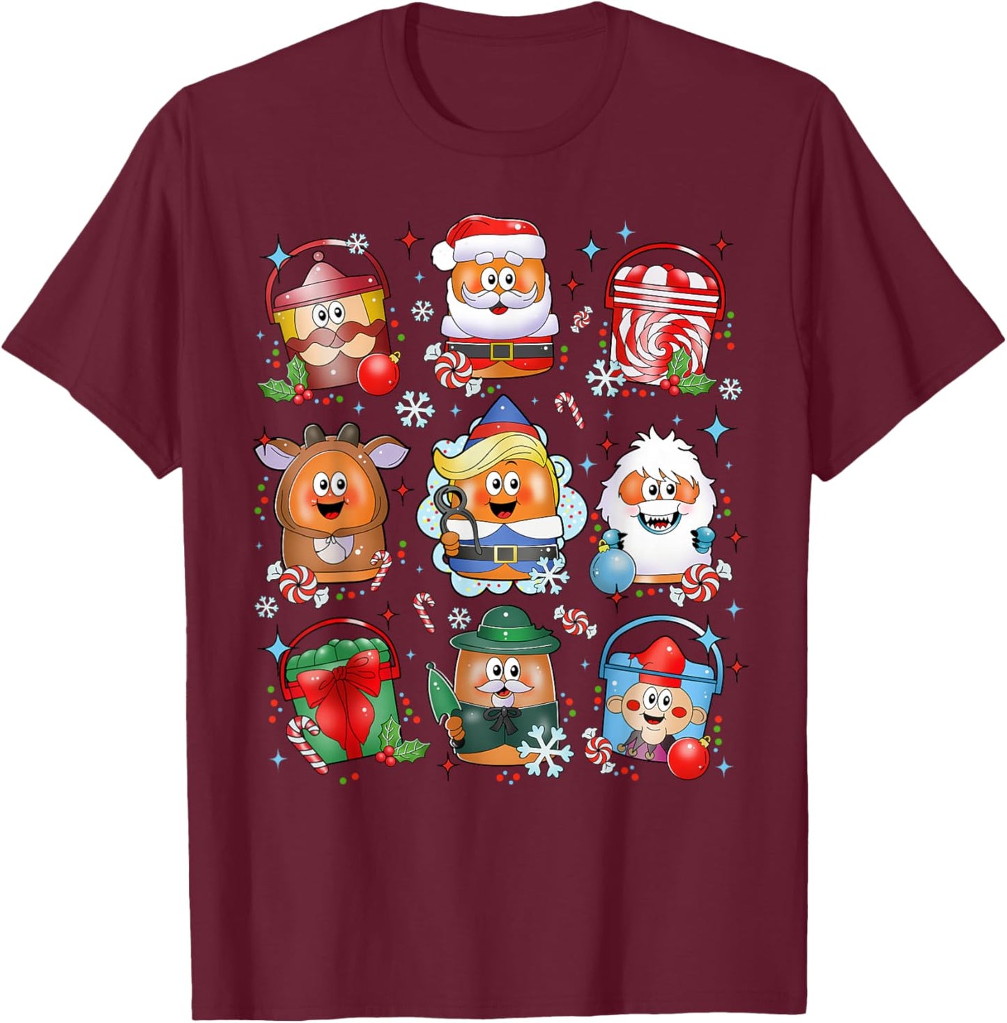 Funny Chicken Nuggets Santa Claus Reindeer Merry Christmas T-Shirt - T-Shirt | Maroon