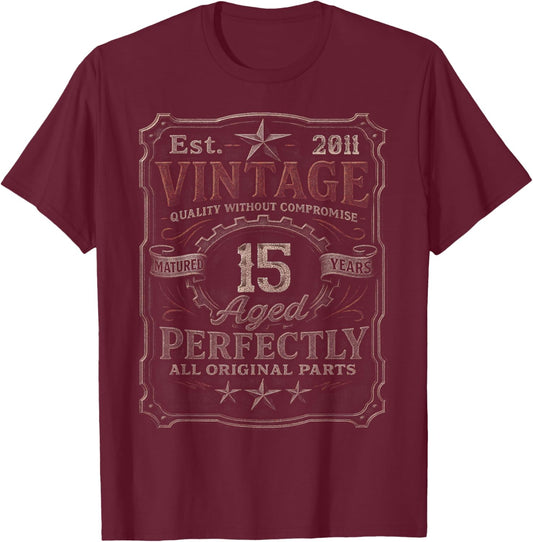 Vintage 2011 Limited Edition Shirt 15 Year Old 15th Birthday T-Shirt - T-Shirt | Maroon