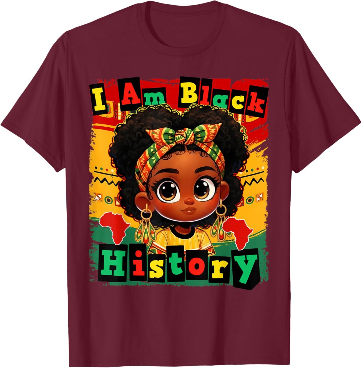 I Am Black History Month Black Melanin Afro Hair Girl Kid T-Shirt - T-Shirt | Maroon