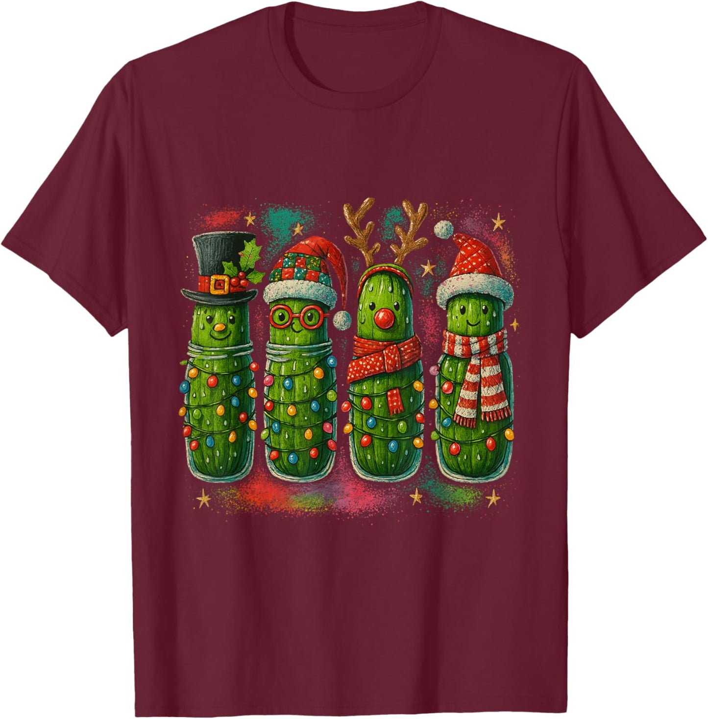Funny Christmas Pickles – Festive Holiday Veggie T-Shirt - T-Shirt | Maroon