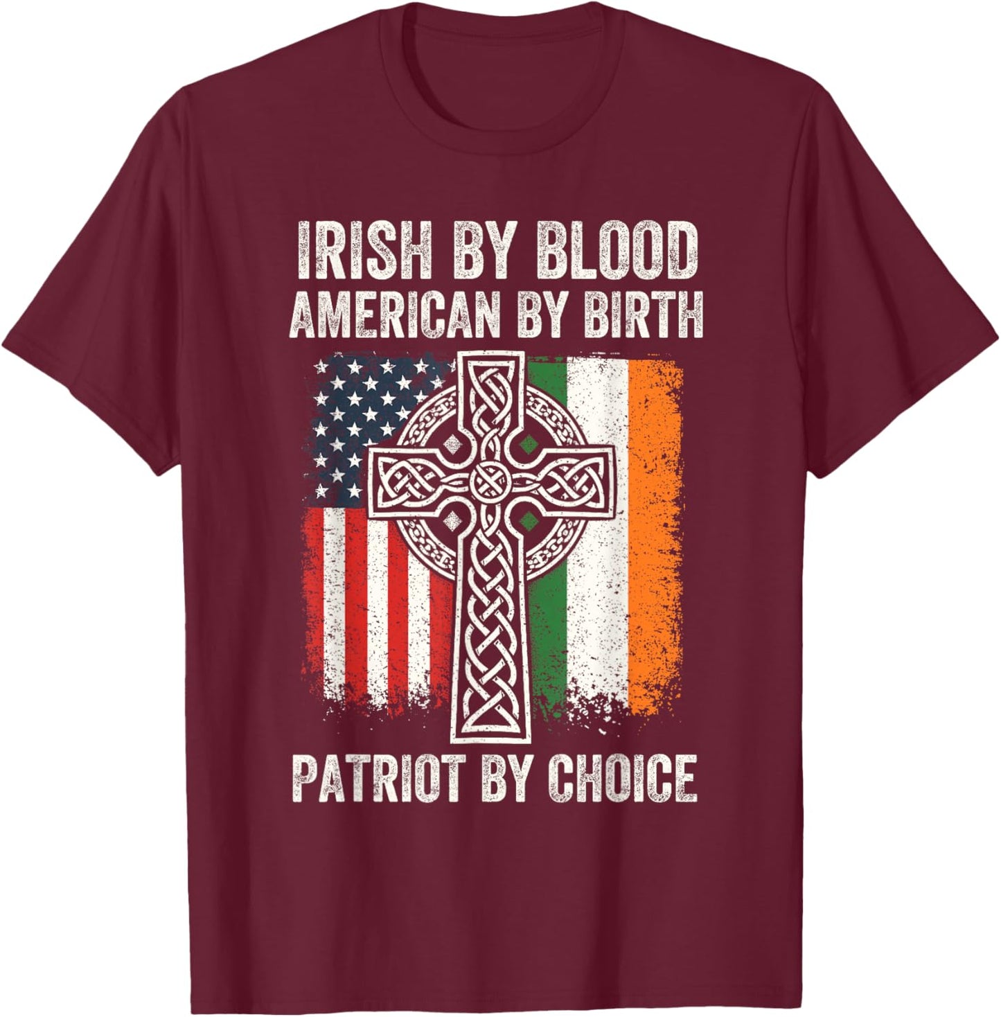 Irish Blood American Ireland Flag St Patricks Day Men Women T-Shirt - T-Shirt | Maroon