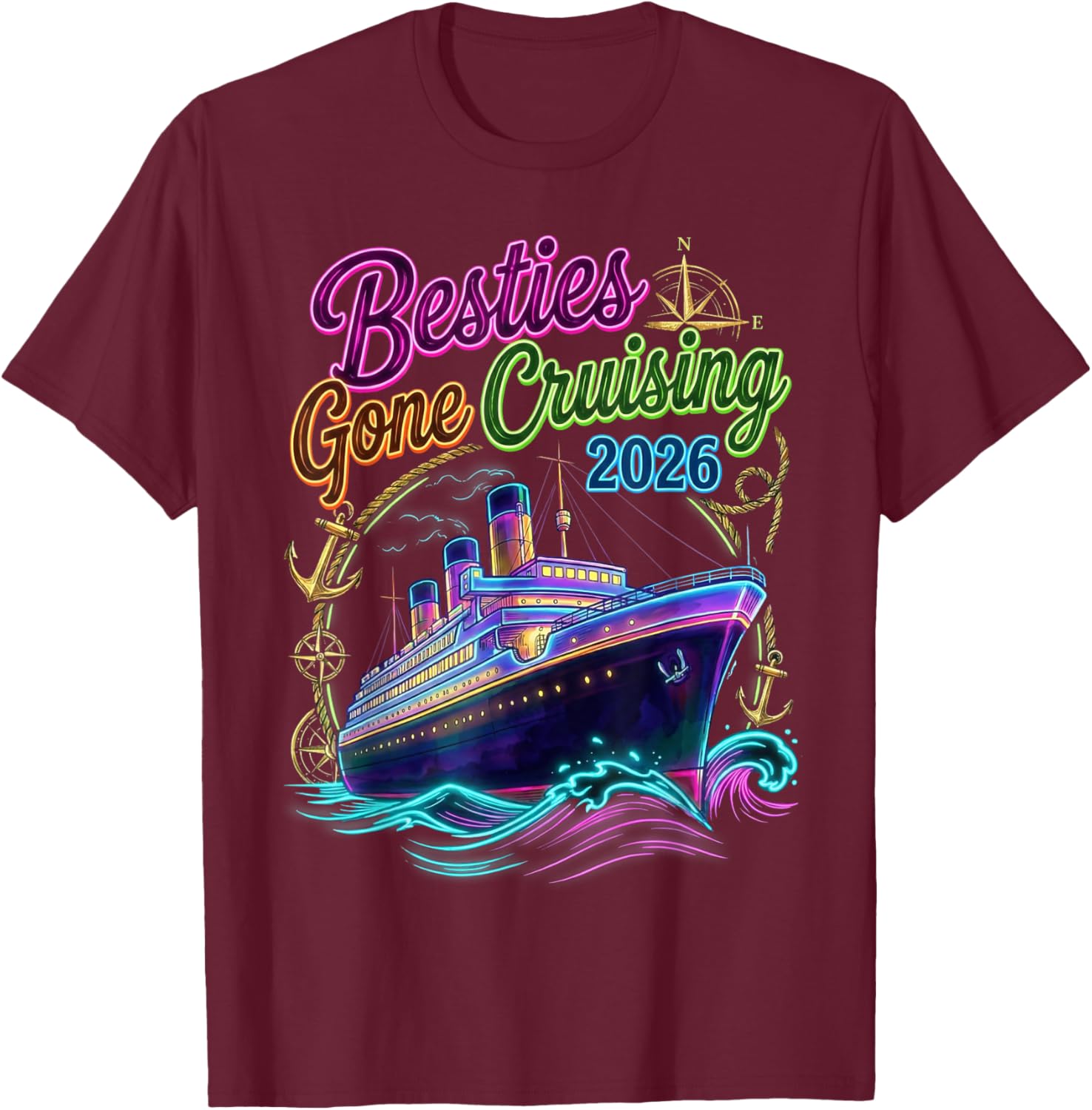 Besties Gone Cruising 2026 Matching Women Girls Cruise Trip T-Shirt - T-Shirt | Maroon