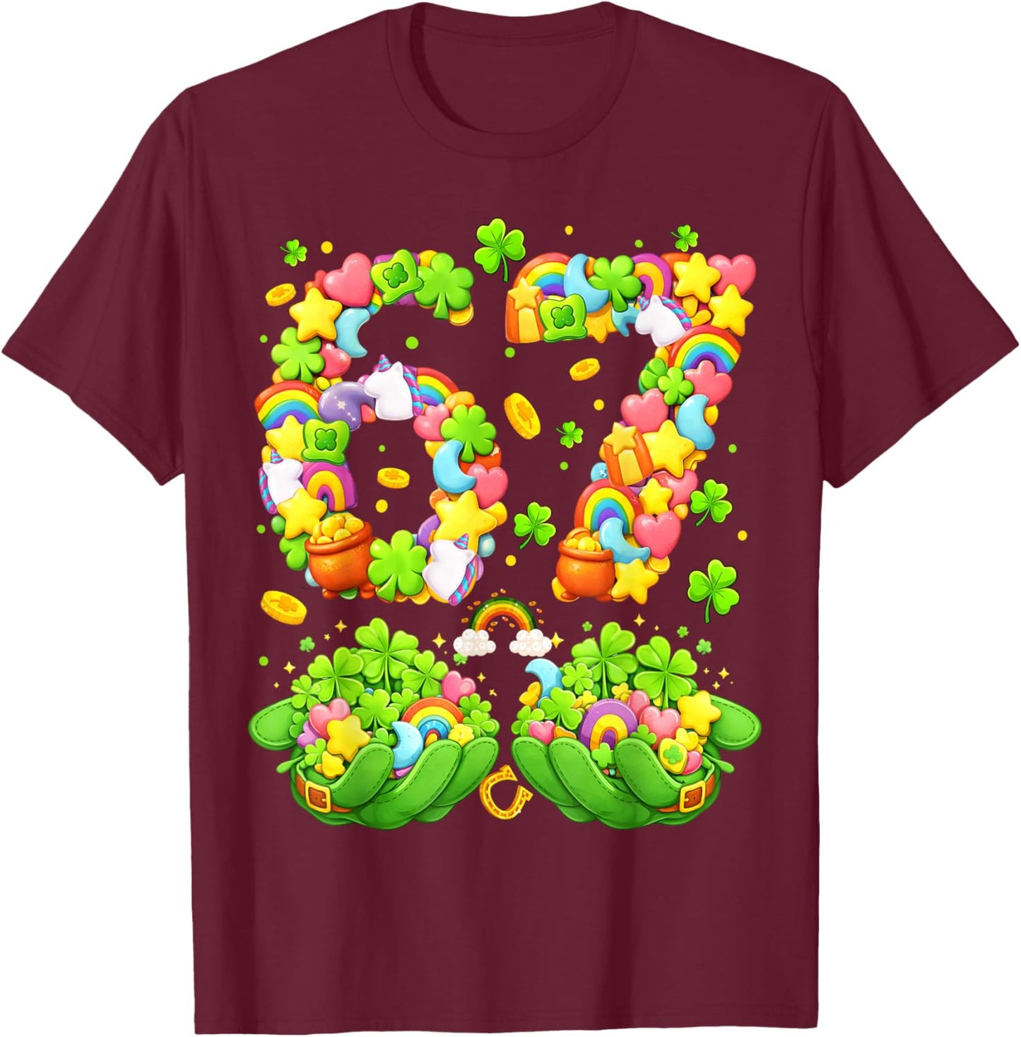 67 St Patricks Day Meme Six Seven Lucky Shamrock Candy Kids T-Shirt - T-Shirt | Maroon