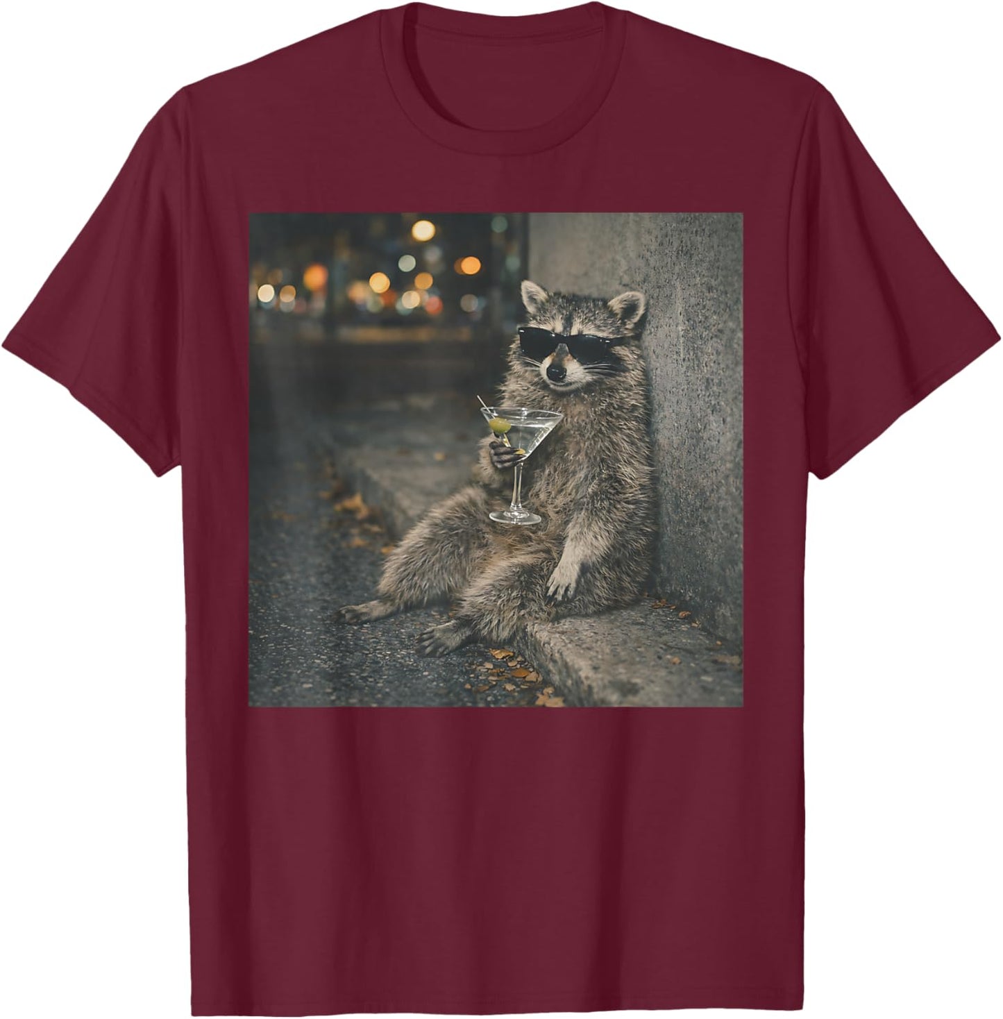 Raccoon Drinking Martini Funny Animal Meme Men Women T-Shirt - T-Shirt | Maroon