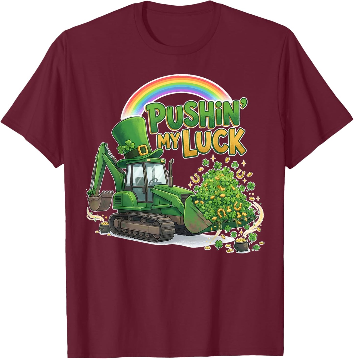 Pushing My Luck Tractor St Patricks Day Boys Toddler Kids T-Shirt - T-Shirt | Maroon